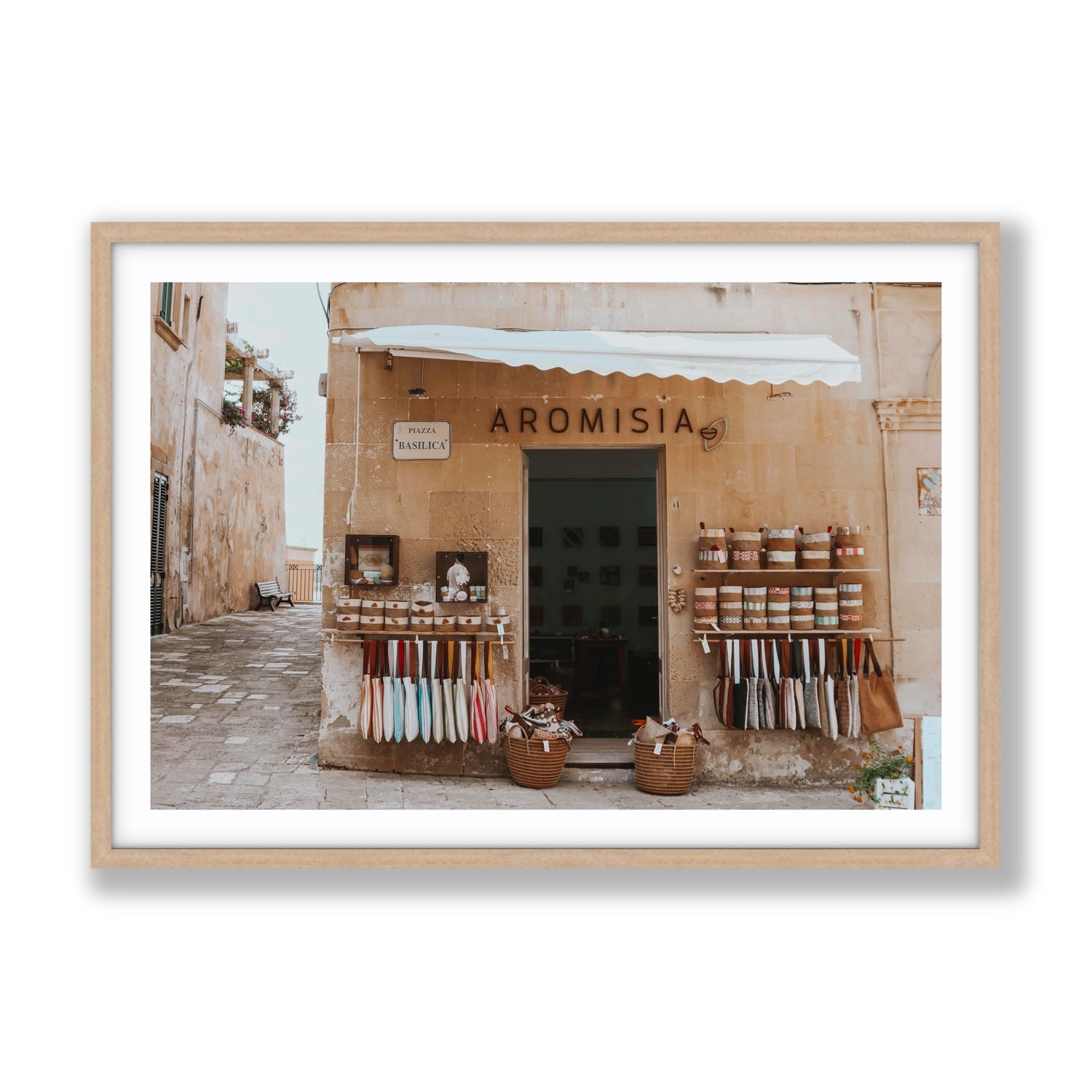 Aromisia Puglia Otranto Italian wall art Gallery fine art print in natural oak frame with matboard