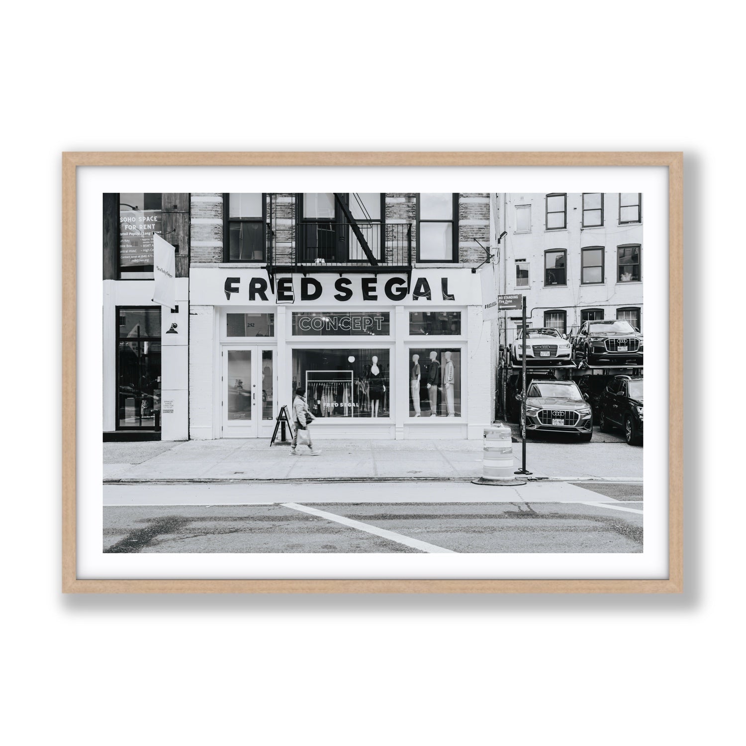 Noir York New York NYC Black & White wall art Gallery fine art print in natural oak frame with matboard