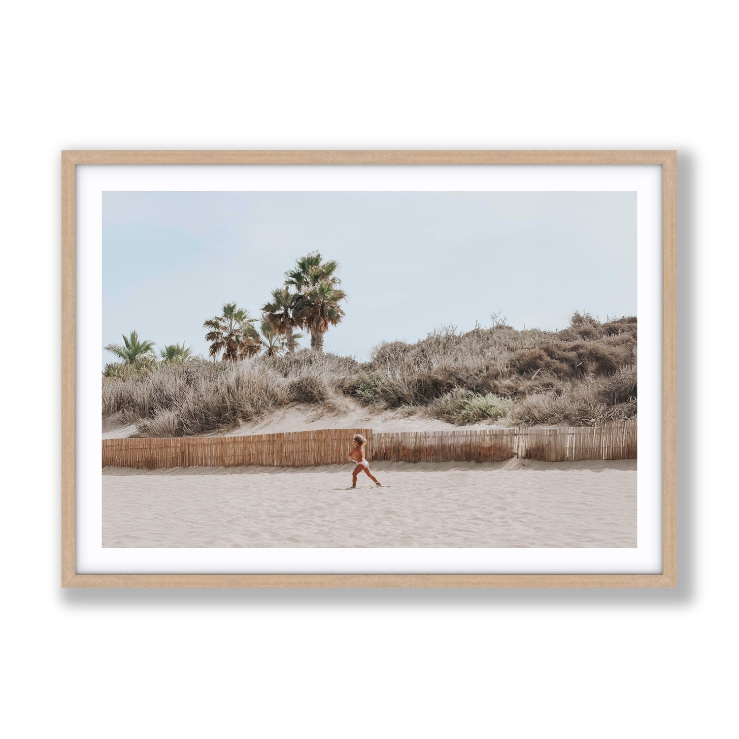 Ragazza Da Spiaggia Puglia beach Italian fine art print Gallery fine art print in natural oak frame with matboard