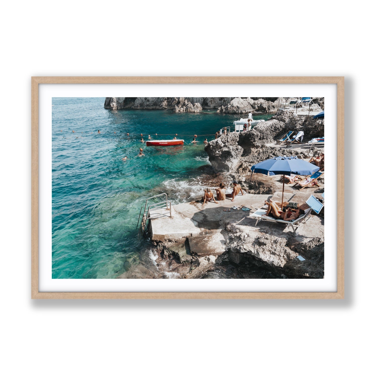 Serenity By The Sea Capri Mediterranean wall art Gallery fine art print in natural oak frame with matboard