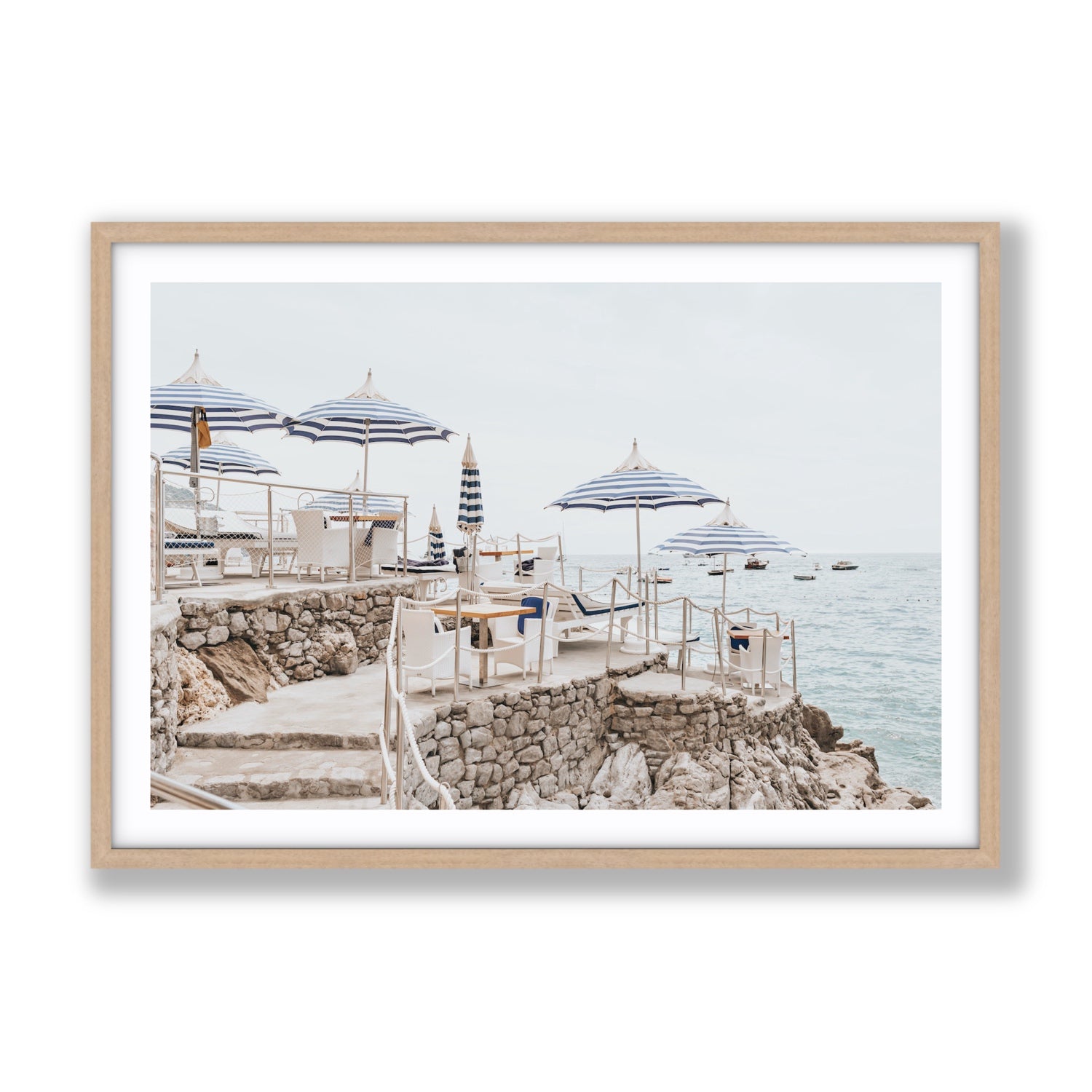 Ombrelloni fine art print, Positano, Italy, Gallery, Natural Oak Frame · Matboard, Fine Art Print