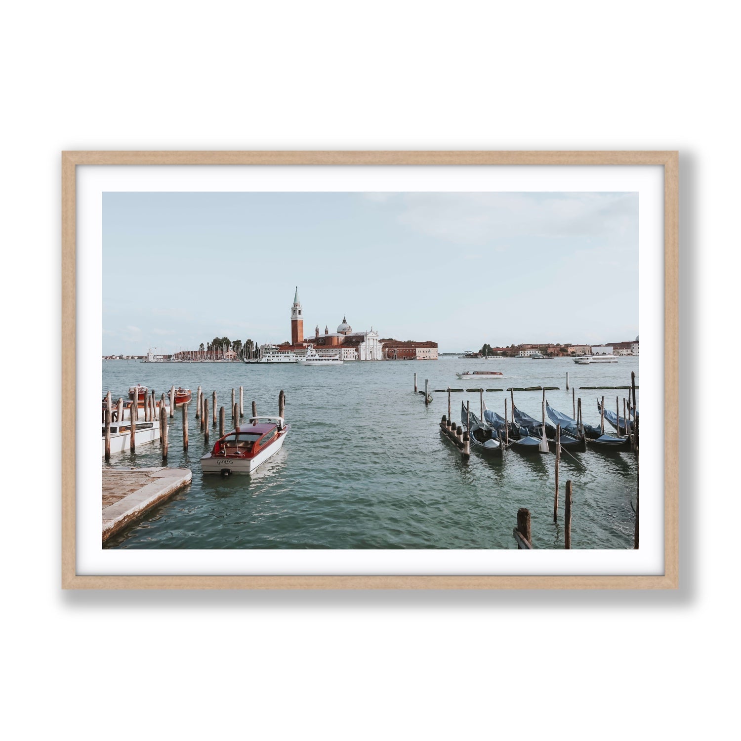 Venetian Waterscape Venice Italian art print Gallery fine art print in natural oak frame with matboard