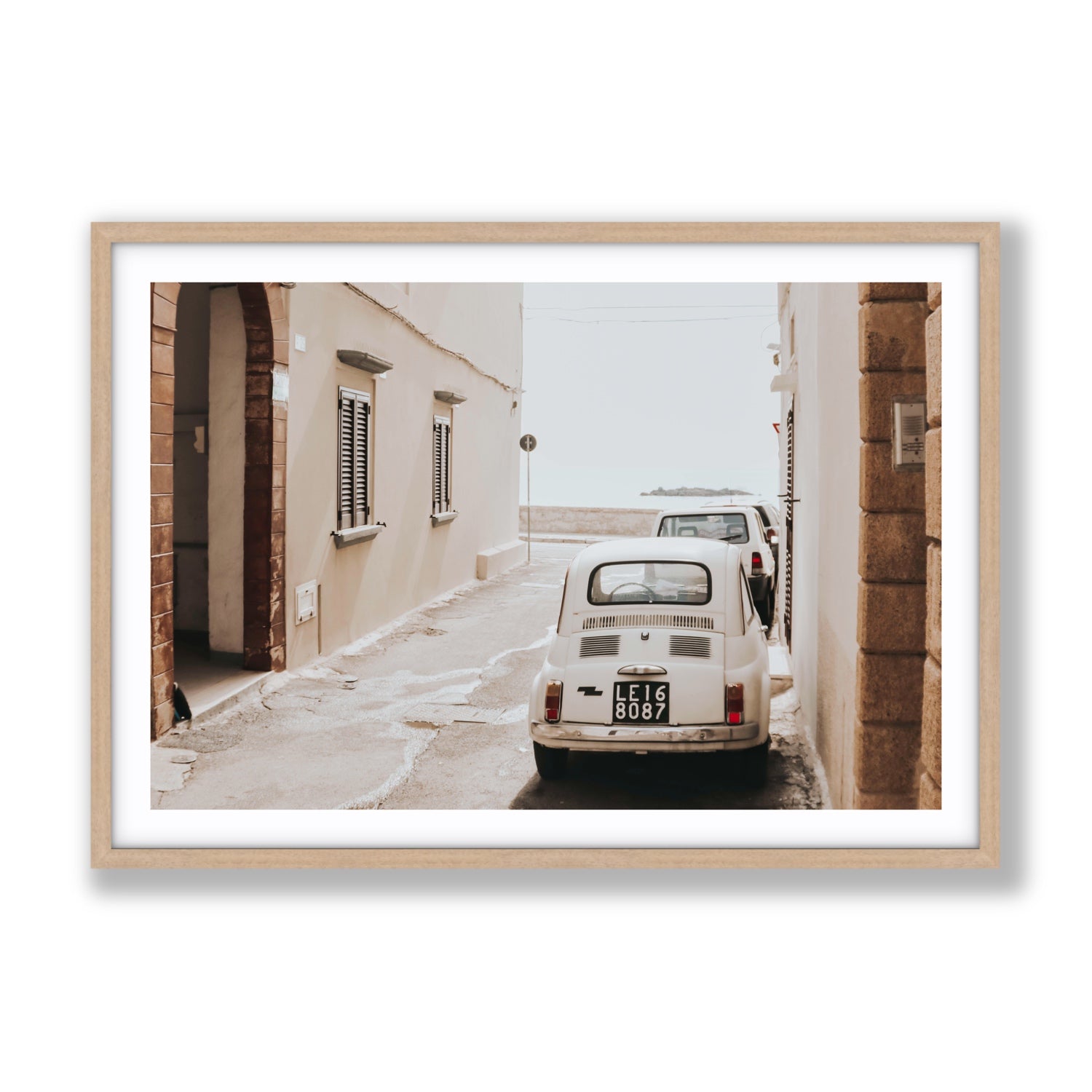 Bambini Lane Puglia Italian wall art Gallery fine art print in natural oak frame with matboard