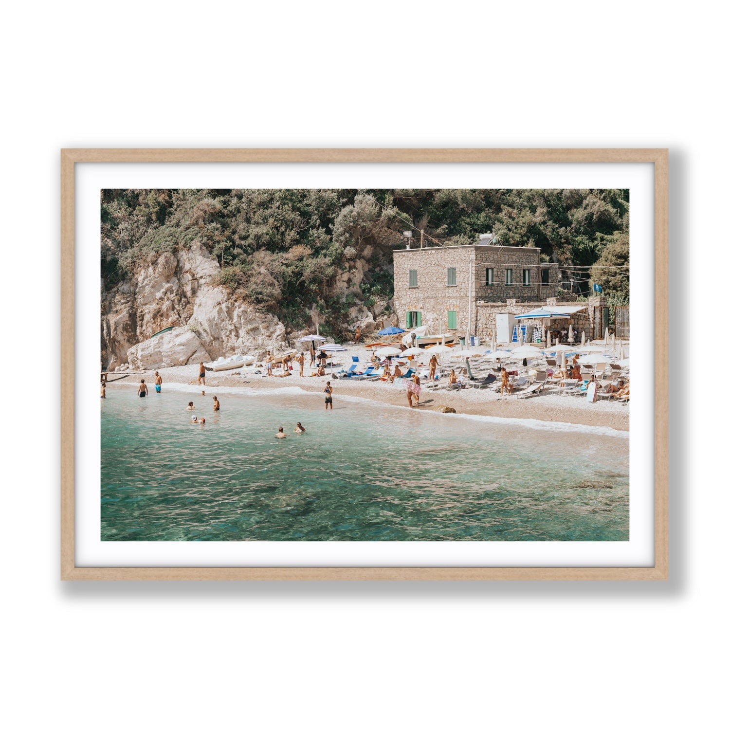 Secluded Sanctuary Nerano Italian Mediterranean decor wall art Gallery fine art print in natural oak frame with matboard
