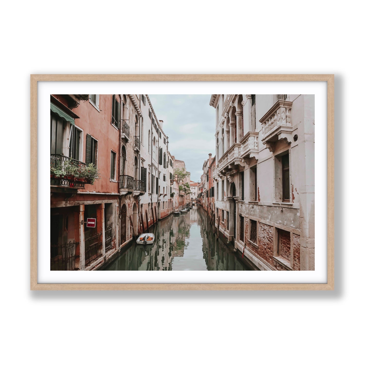 The Floating City Venice Canal Italian decor wall art Gallery fine art print in natural oak frame with matboard