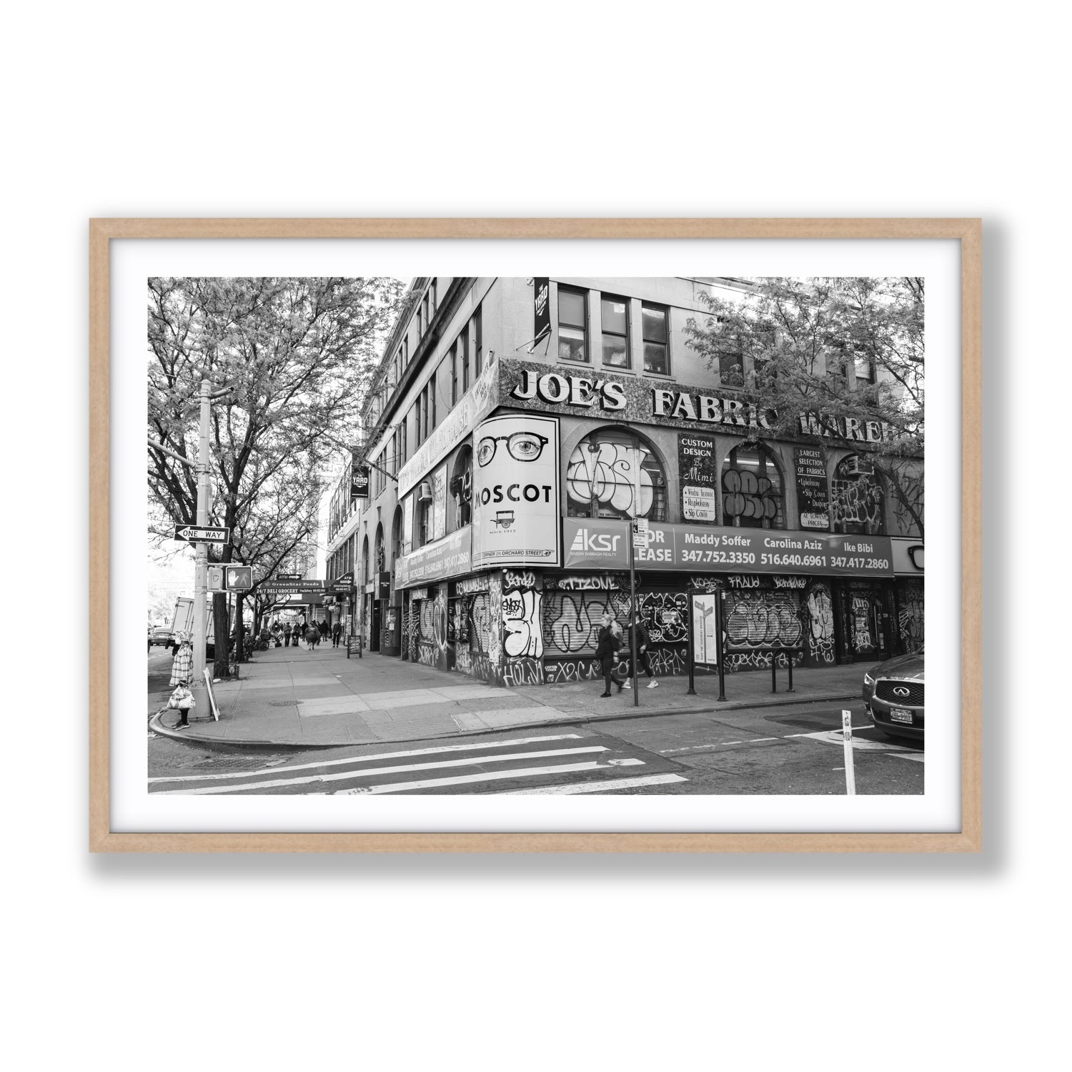 Wall Poetry New York NYC Black & White wall art Gallery fine art print in natural oak frame with matboard