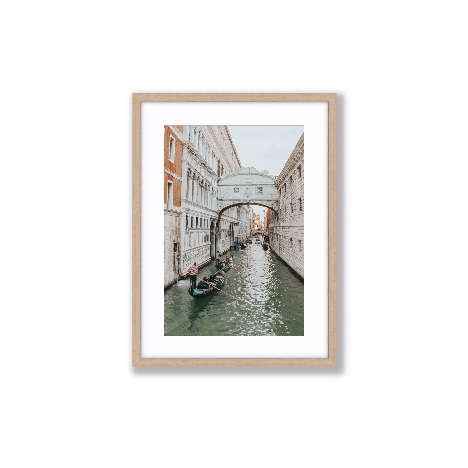 Bridge of Sighs Venice Gondola Italian wall art Medium fine art print in natural oak frame with matboard