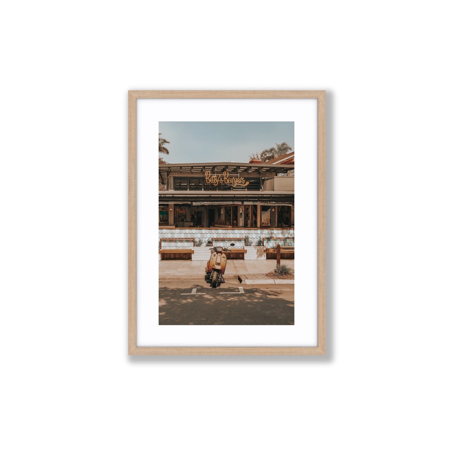 Noosa Nostalgia fine art print, Noosa, Australia, coastal scenes artwork, Medium, Natural Oak Frame · Matboard, Fine Art Print
