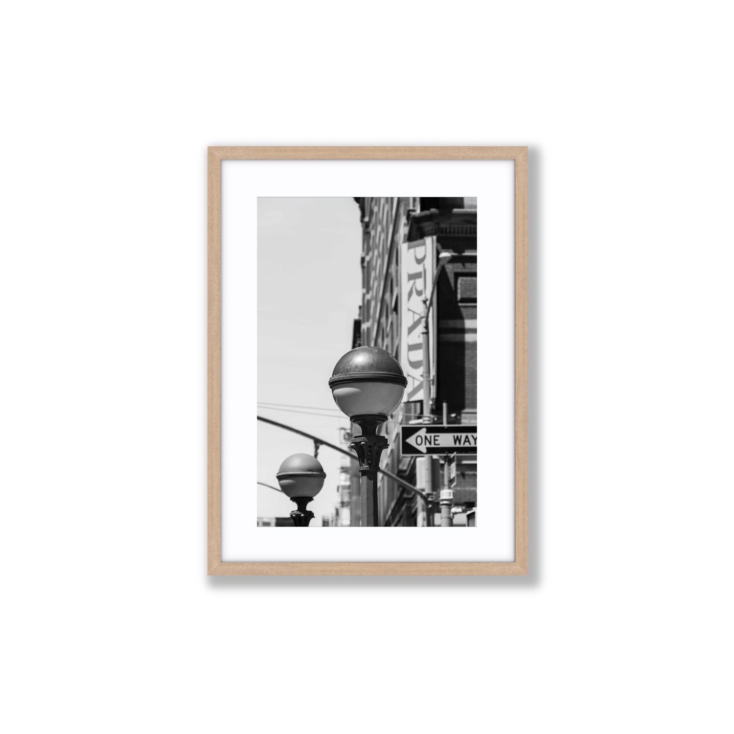 Subway Style New York NYC Black & White wall art Medium fine art print in natural oak frame with matboard