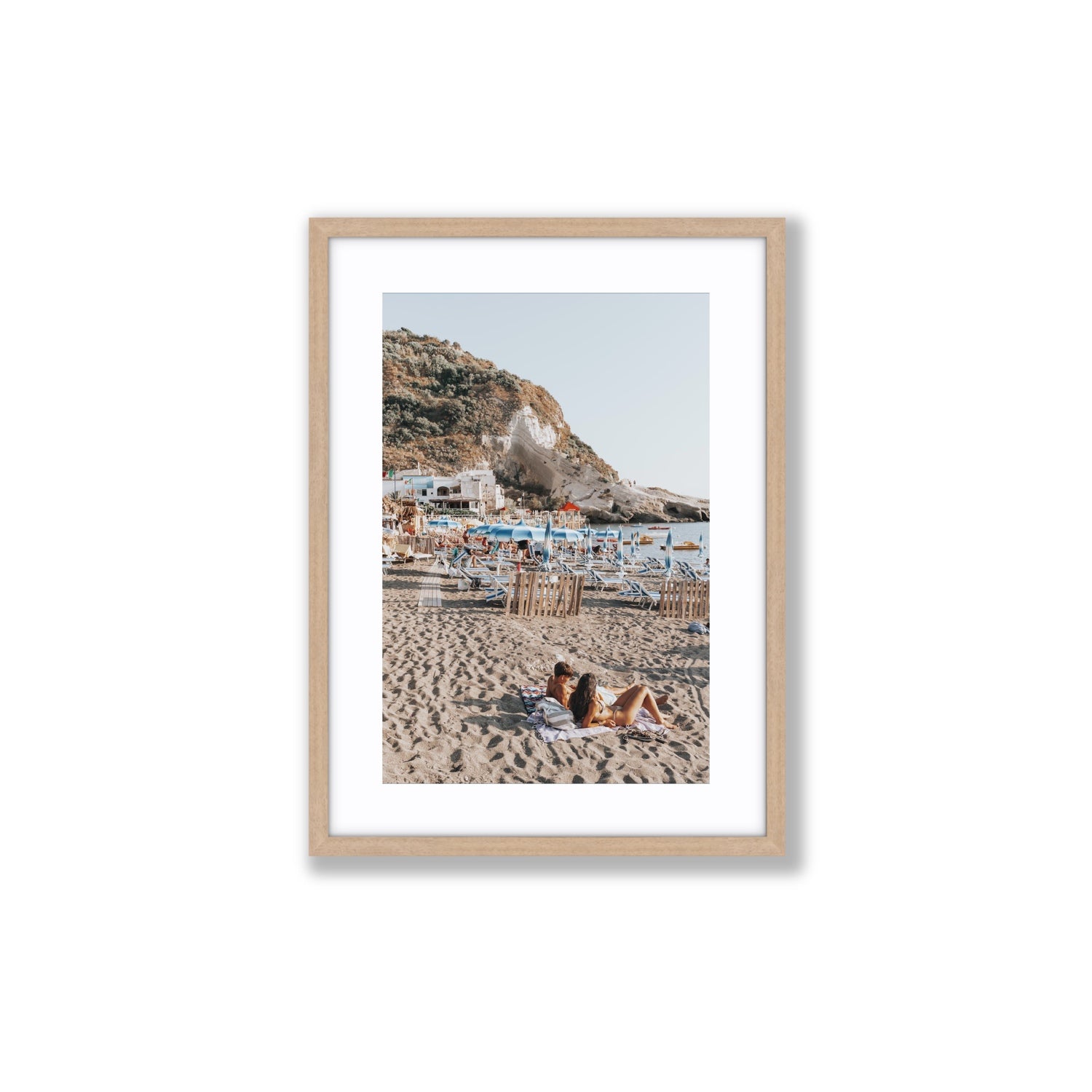 Beach Buddies fine art print, Ischia, Italy, Medium, Natural Oak Frame · Matboard, Fine Art Print