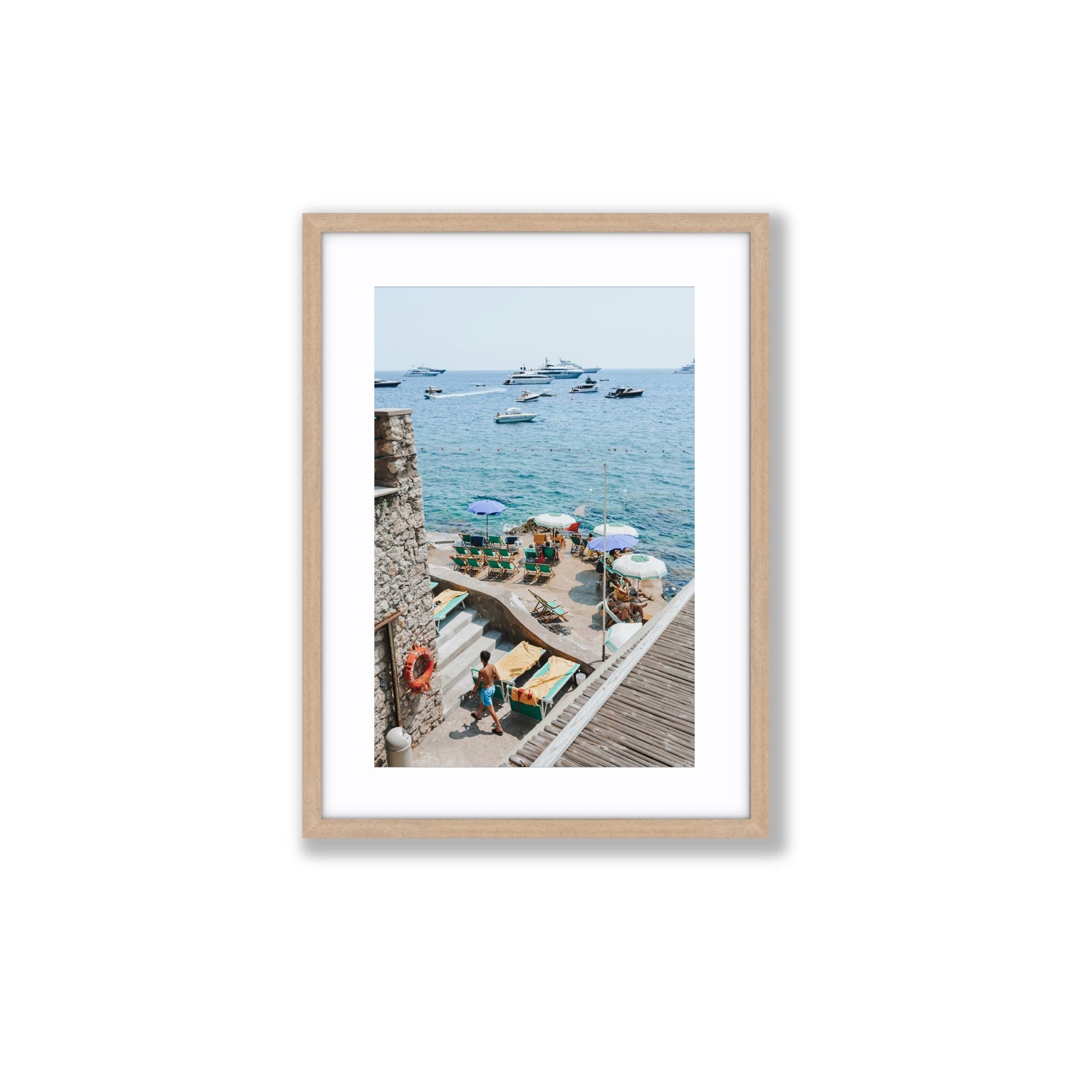 Canzone di Capri Capri Italian beach wall art Medium fine art print in natural oak frame with matboard