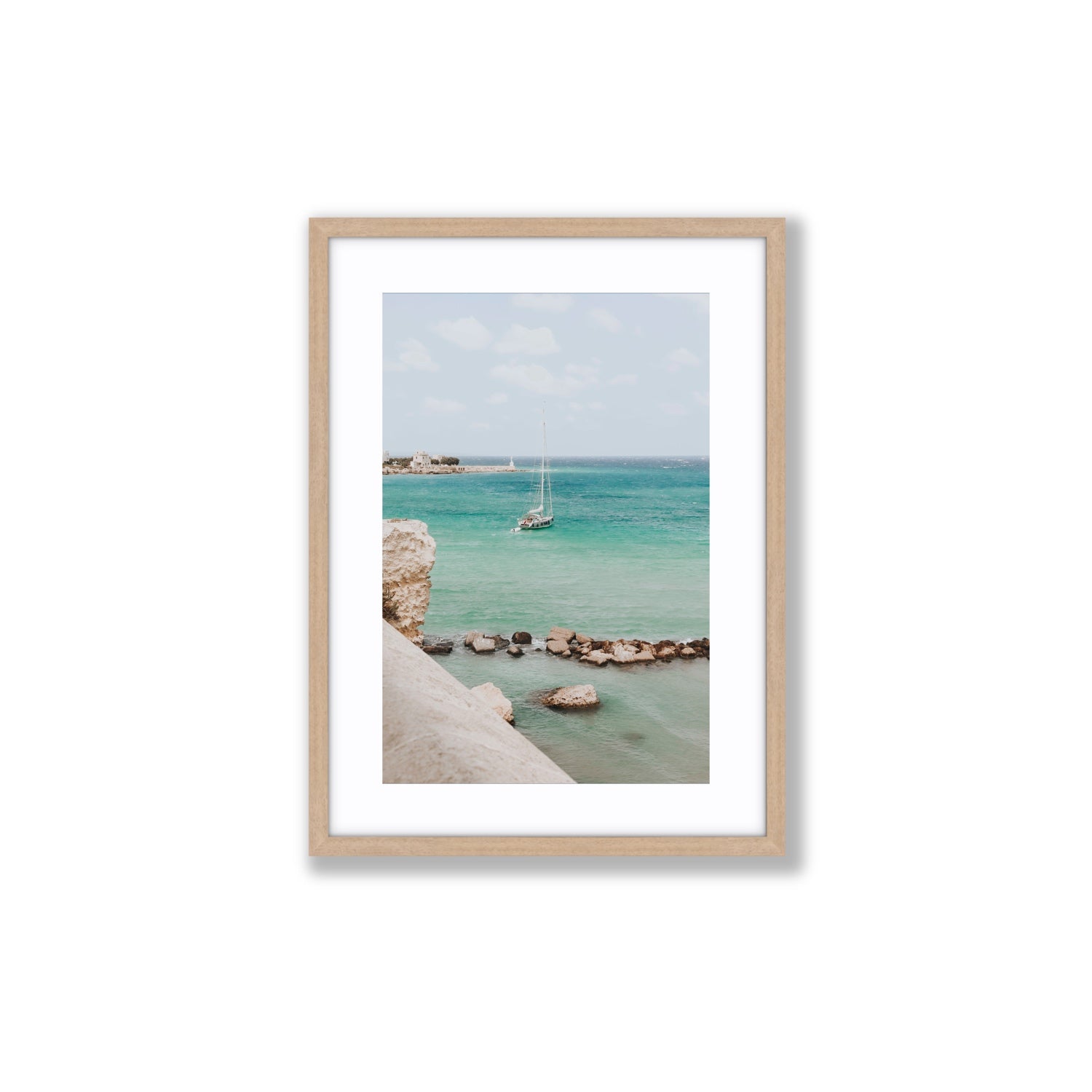 Seafarer's Dream Puglia Seafarer’s Dream coastal wall art Medium fine art print in natural oak frame with matboard