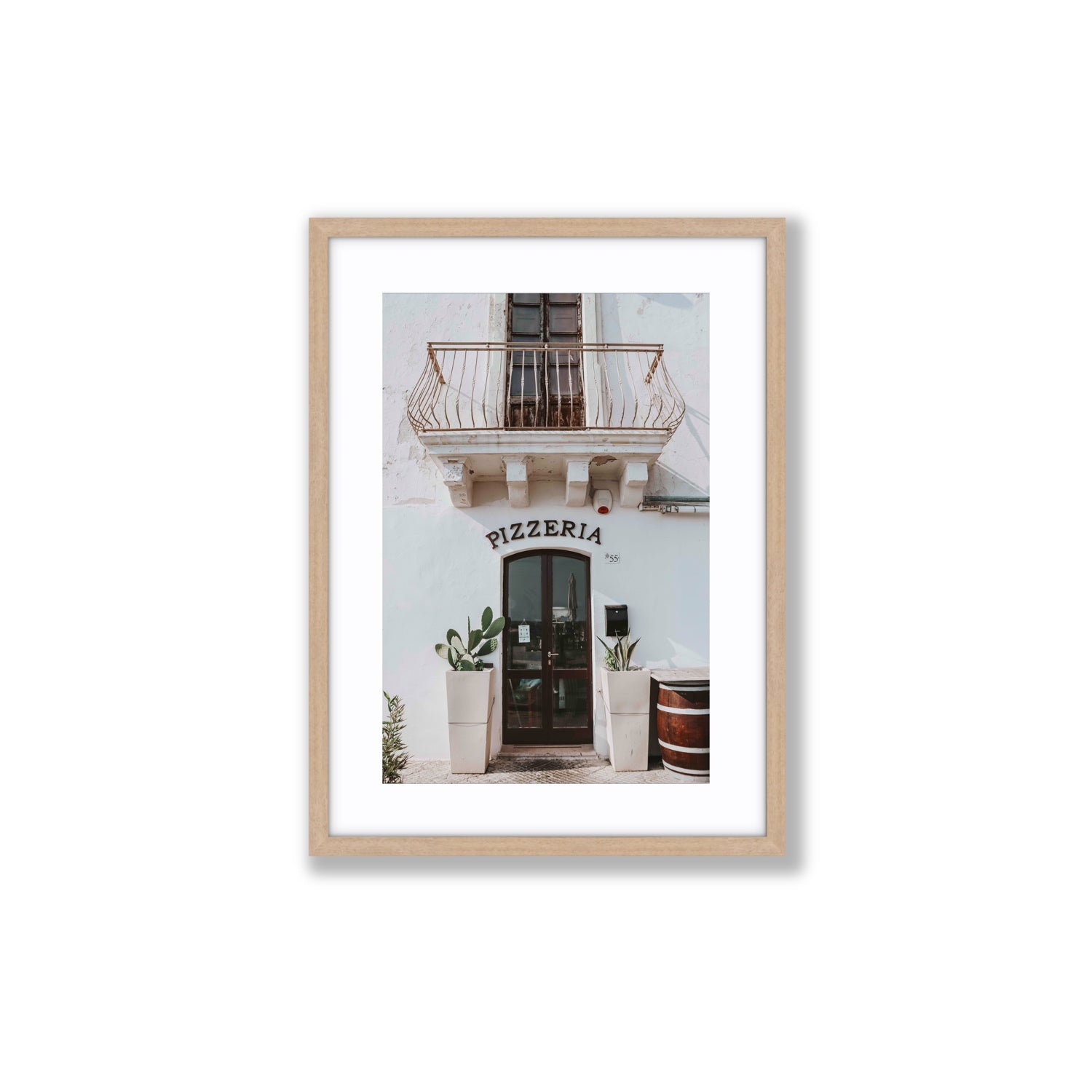 Pizzeria Puglia Italian wall art Medium fine art print in natural oak frame with matboard