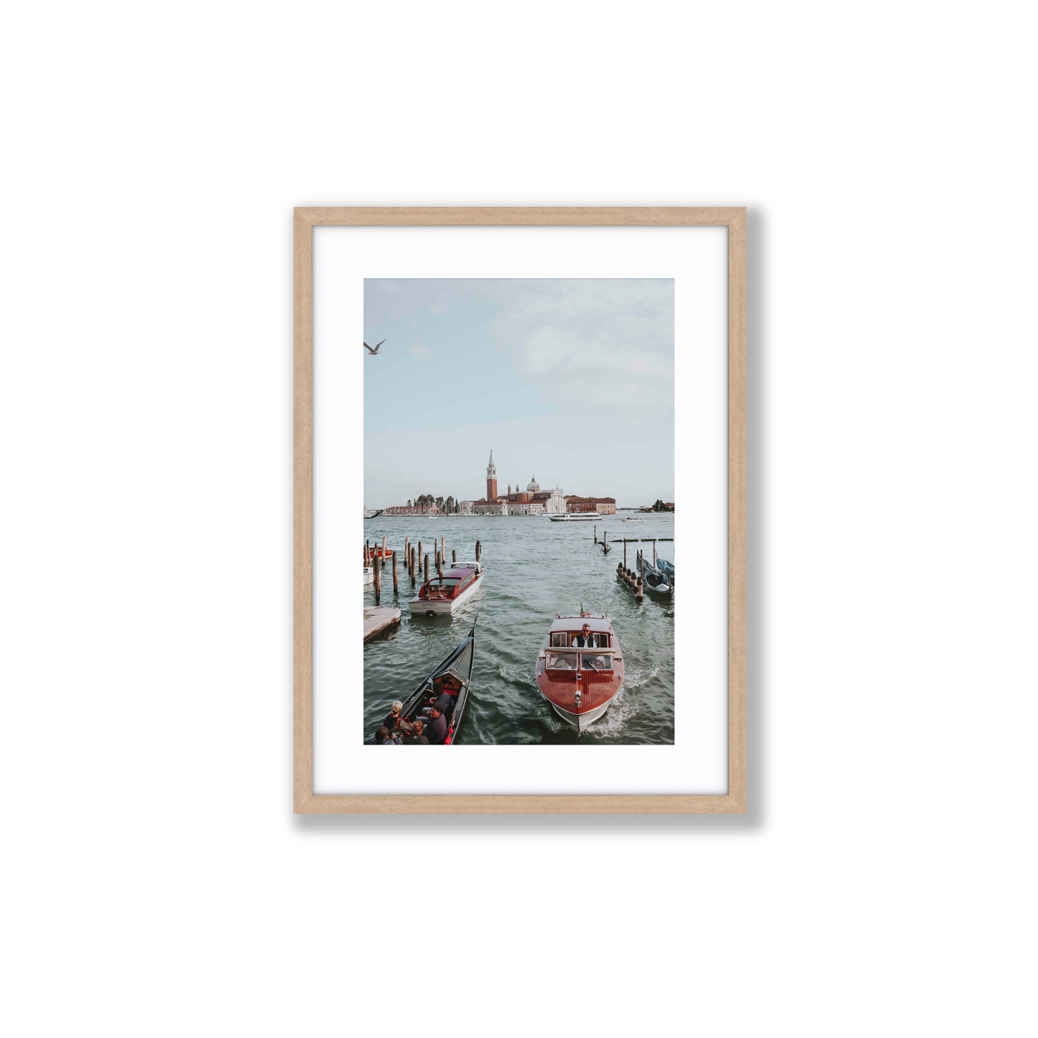 Galleggiante Venice Italian wall art Medium fine art print in natural oak frame with matboard