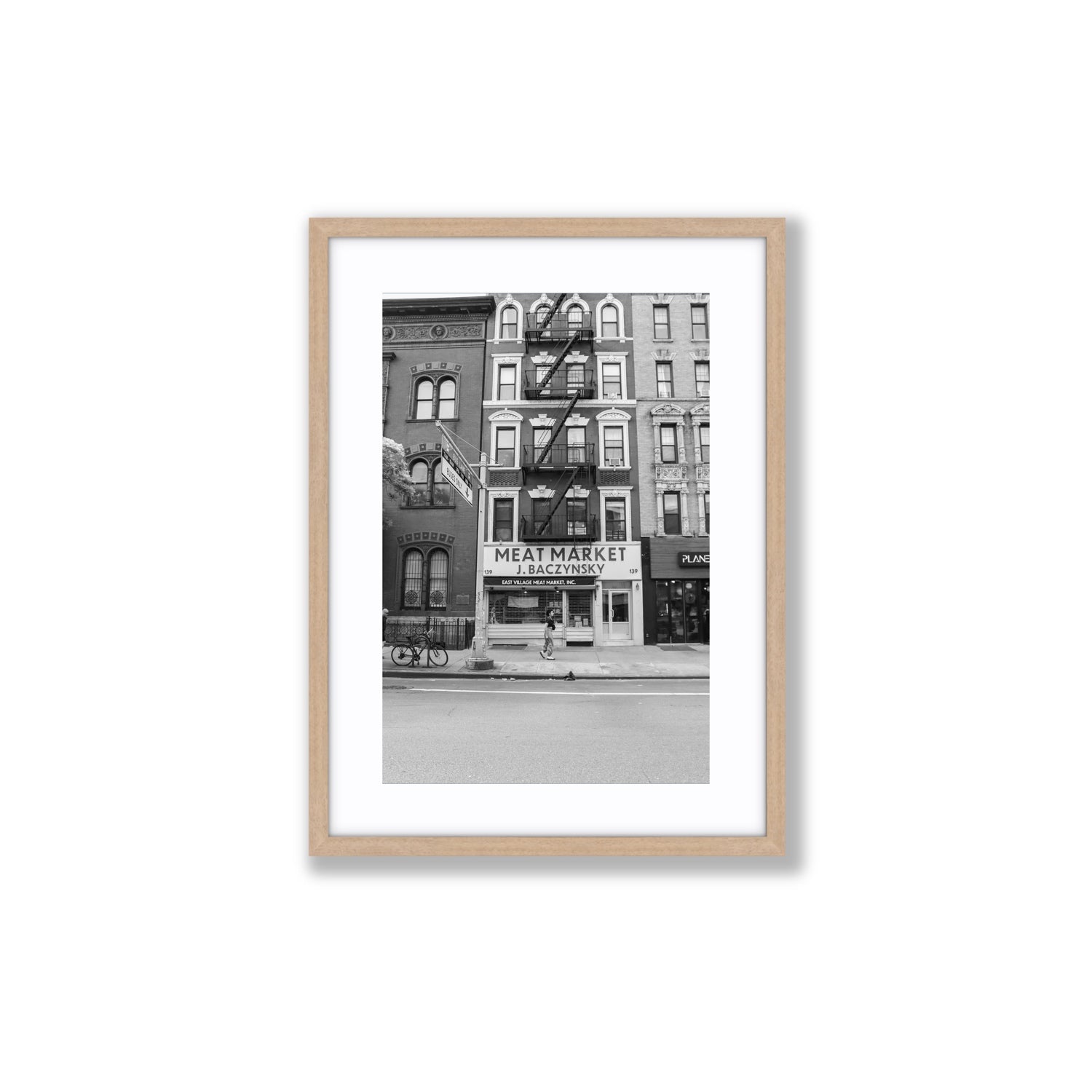 Vertical Village New York NYC Black & White wall art Medium fine art print in natural oak frame with matboard