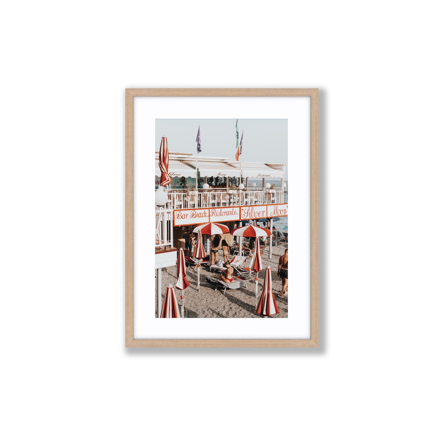 Vintage Amalfi Amalfi Mediterranean wall art Medium fine art print in natural oak frame with matboard