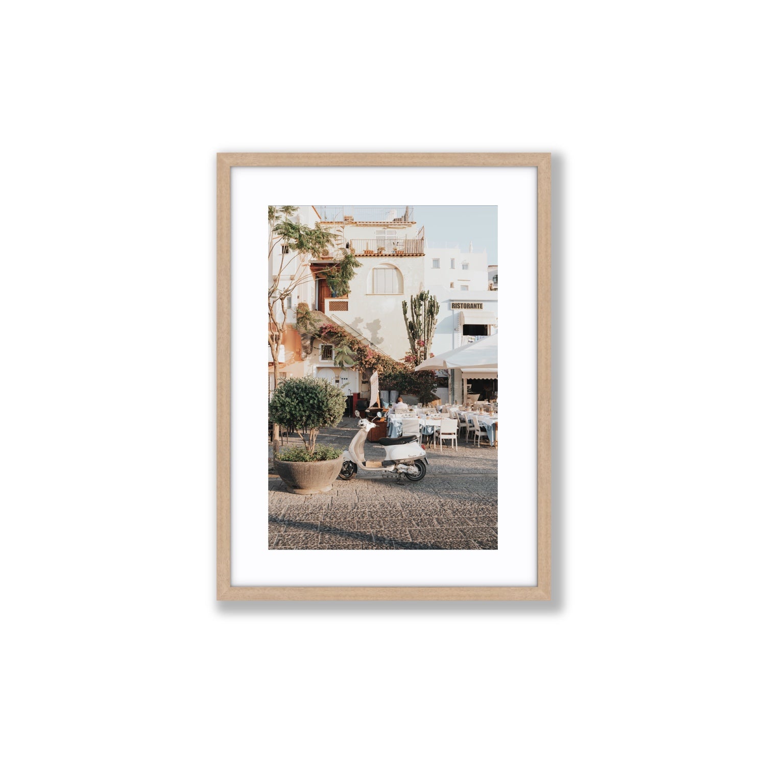 Ristorante Ischia Italian Mediterranean decor wall art Medium fine art print in natural oak frame with matboard