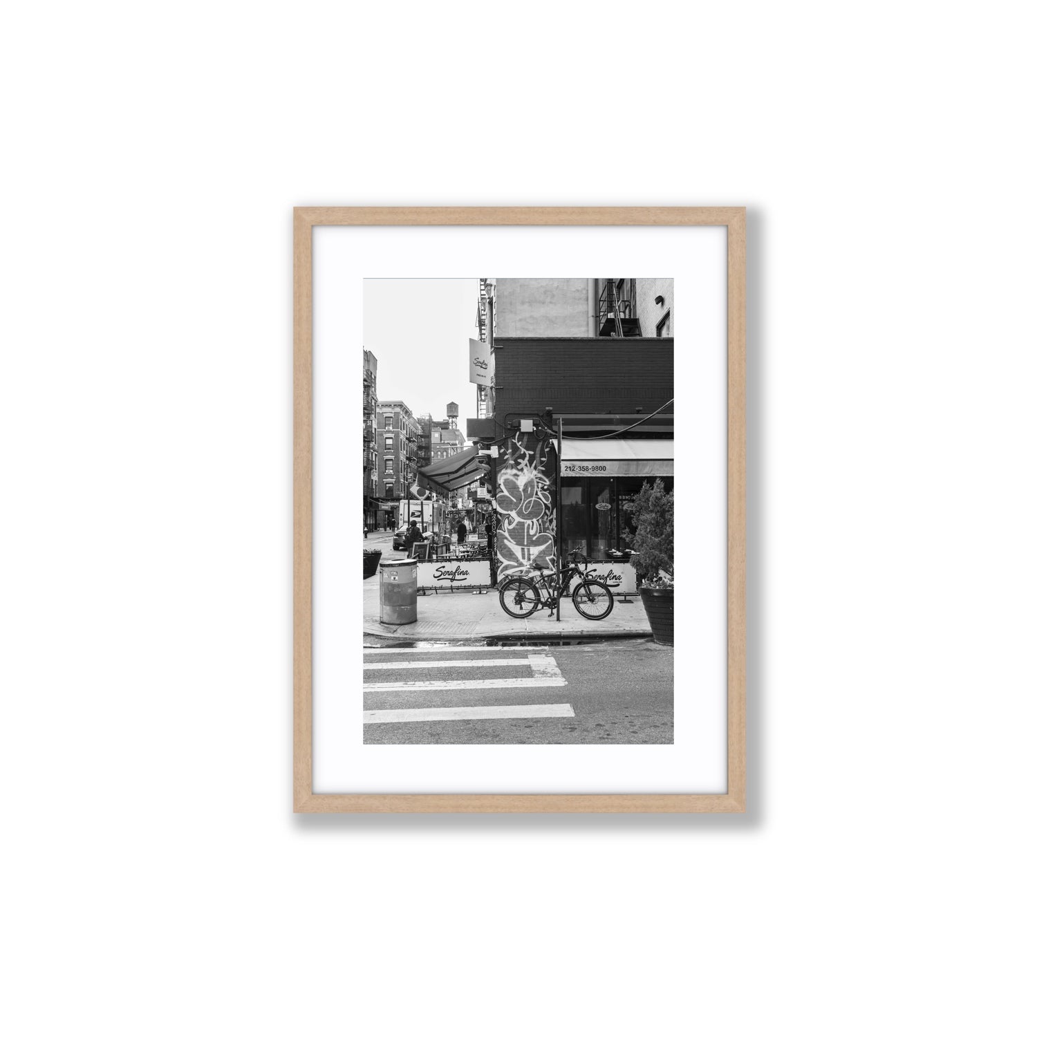 Cafe Canvas New York NYC Black & White wall art Medium fine art canvas in natural oak frame