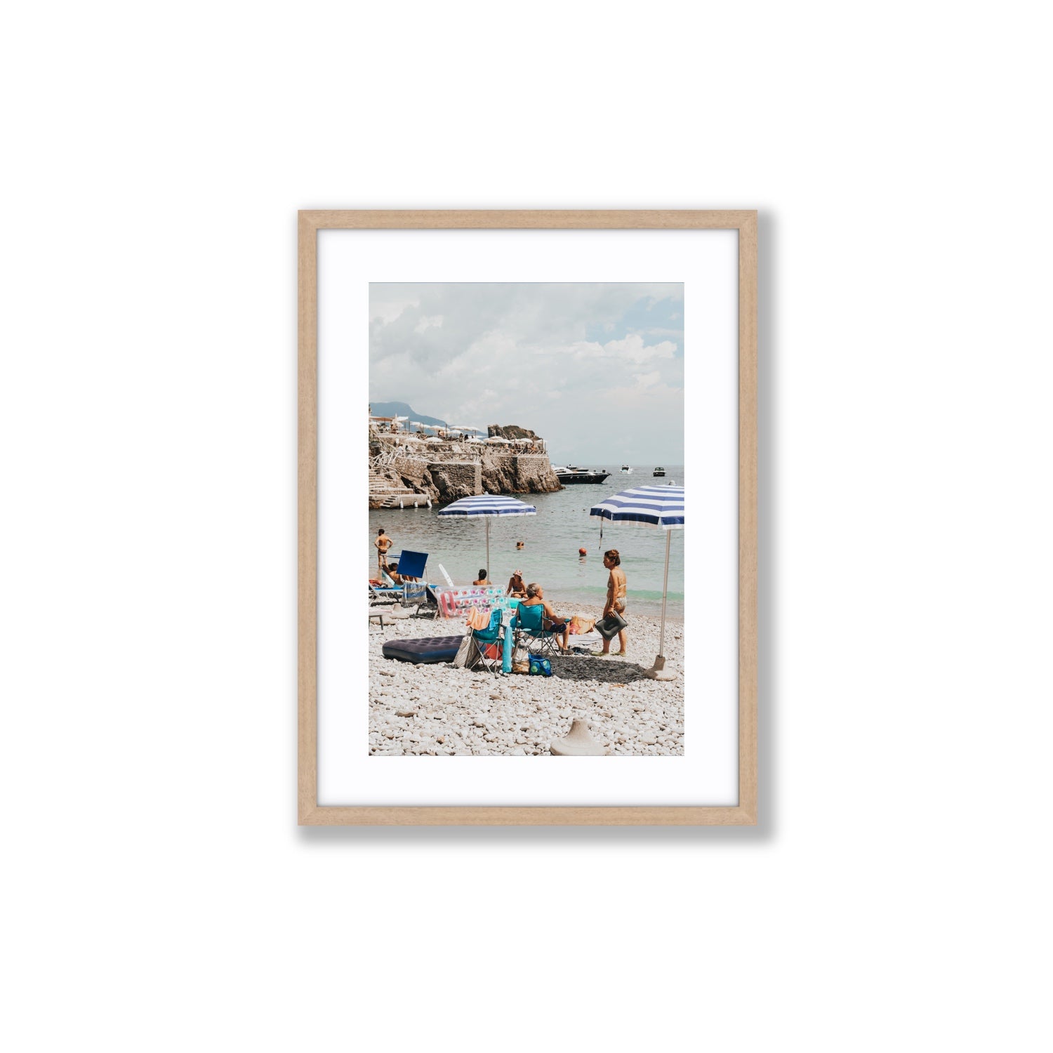 Couple Goals Nerano Amalfi Coast coastal wall art Medium fine art print in natural oak frame with matboard