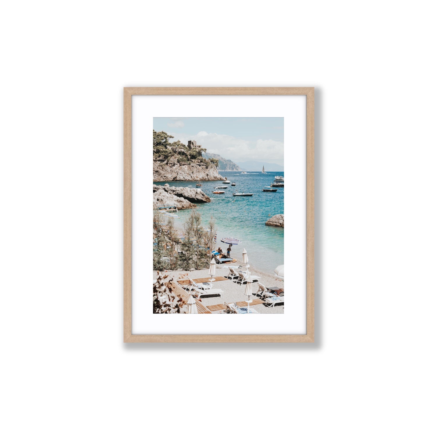 Sizzling Summer Days Amalfi coastal wall art Medium fine art print in natural oak frame with matboard