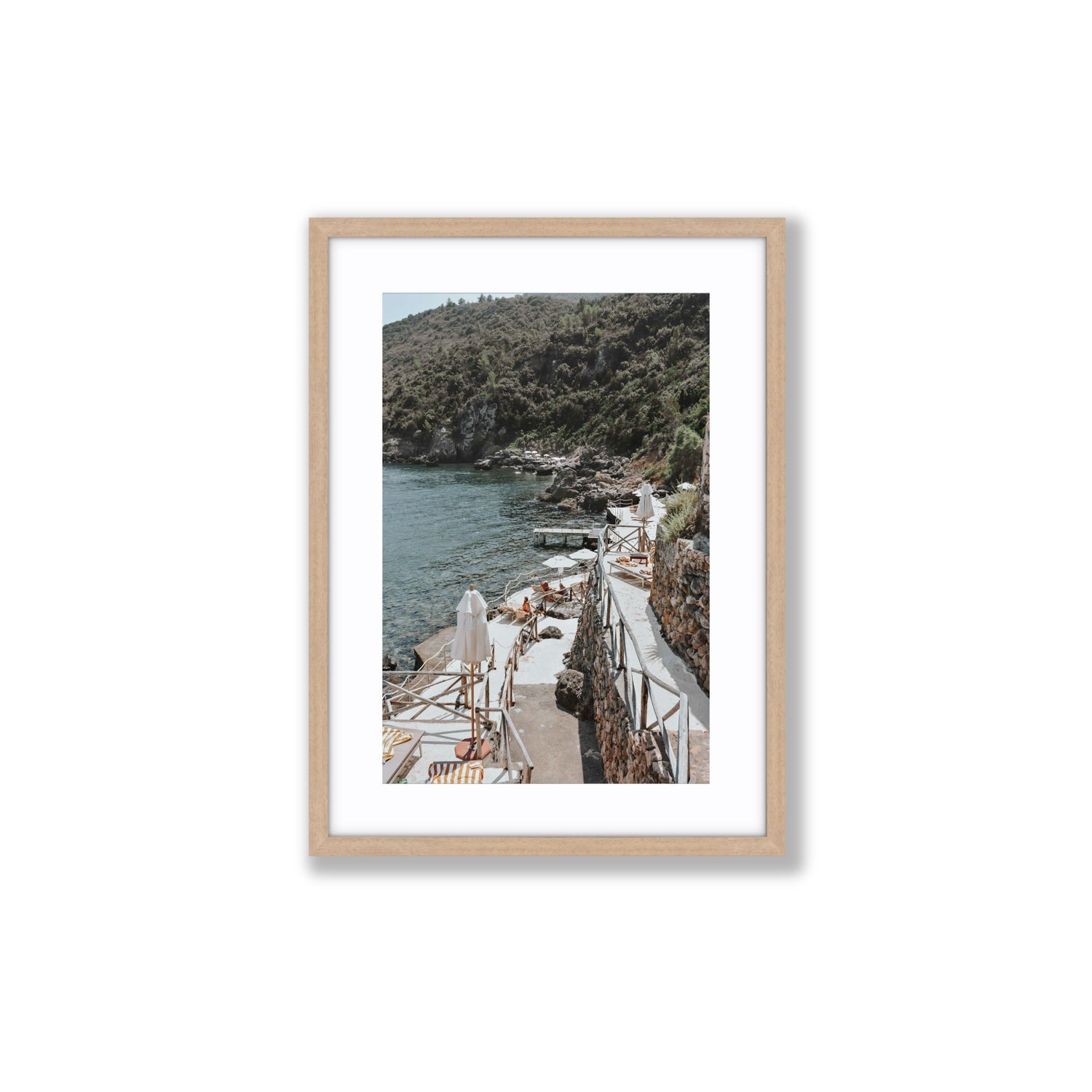 L'Estate Tuscany coastal Italian wall art Medium fine art print in natural oak frame with matboard