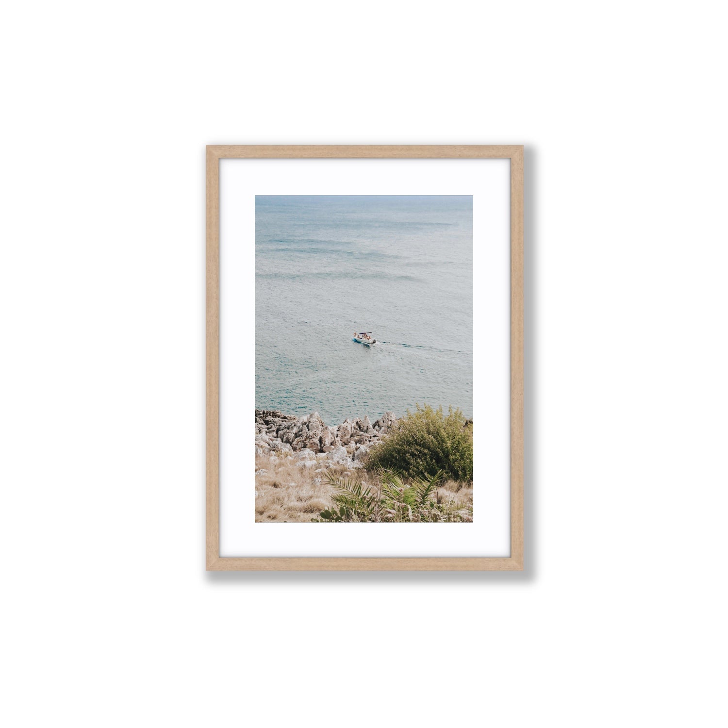 Puglian Departure Puglia coastal Italian wall art Medium fine art print in natural oak frame with matboard