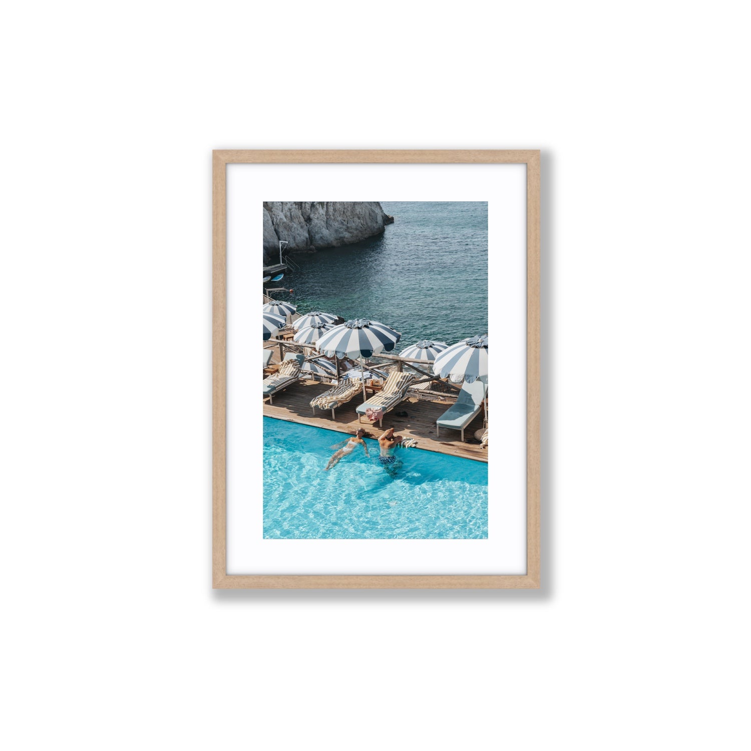 I'm Busy Ischia Italian coastal Mediterranean wall art Medium fine art print in natural oak frame with matboard