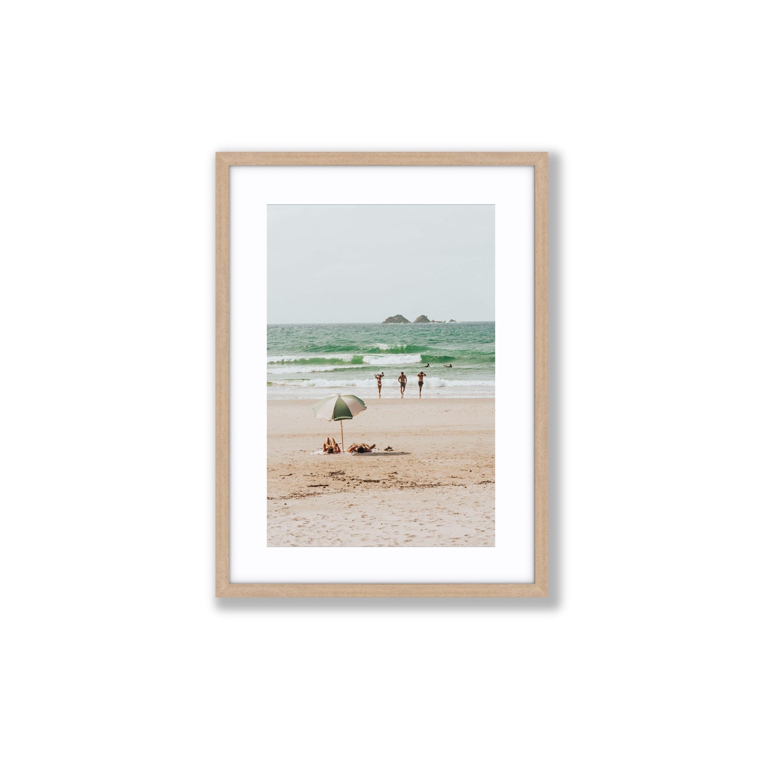 Escape The Ordinary Byron Bay coastal decor wall art Medium fine art print in natural oak frame with matboard