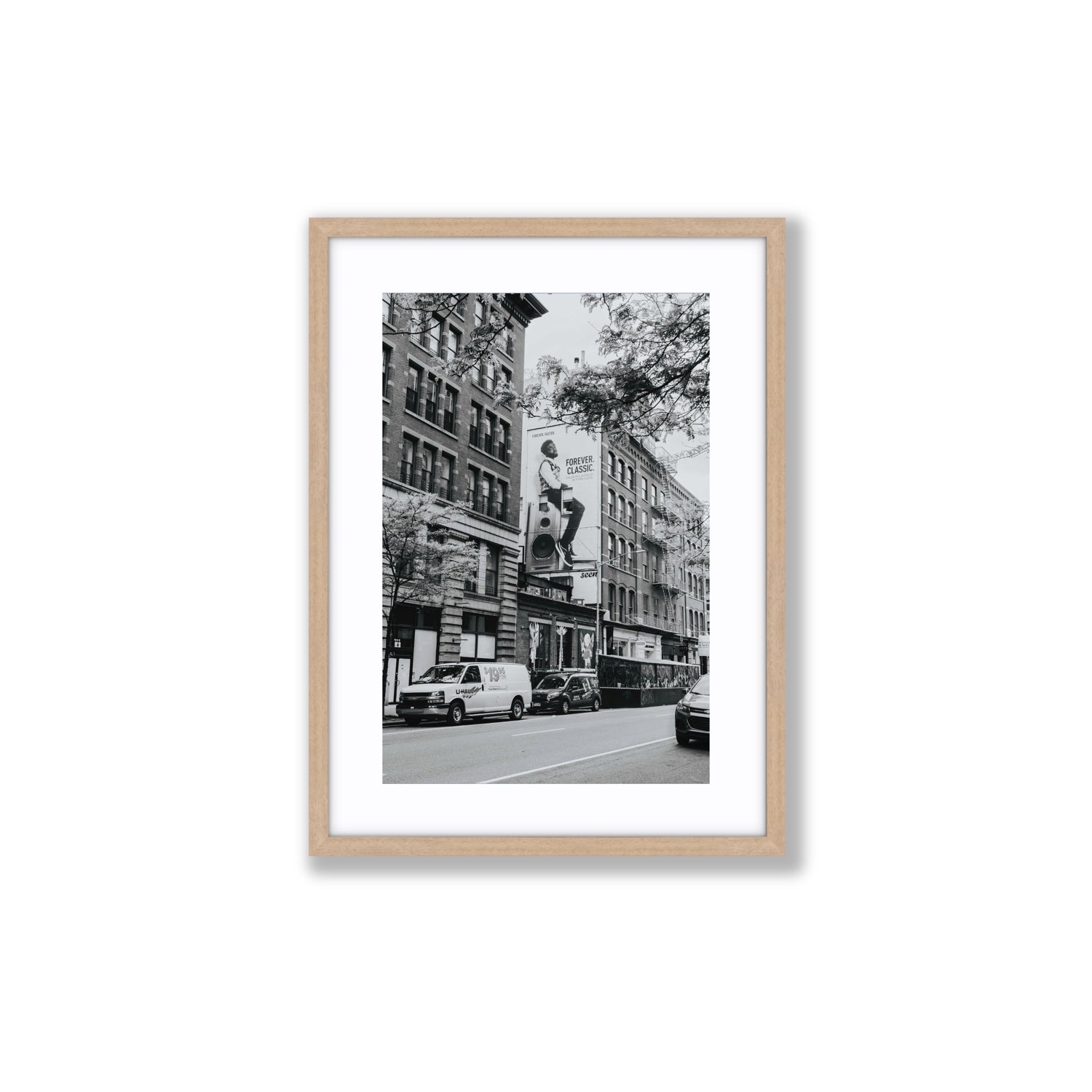 Forever Classic New York NYC Black & White wall art Medium fine art print in natural oak frame with matboard