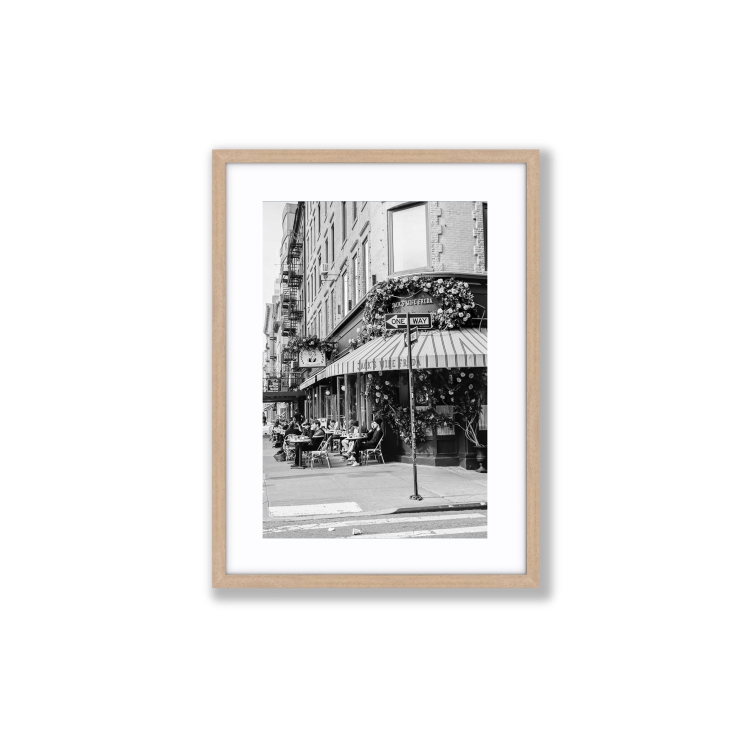 Freda's Feast New York NYC Black & White wall art Medium fine art print in natural oak frame with matboard