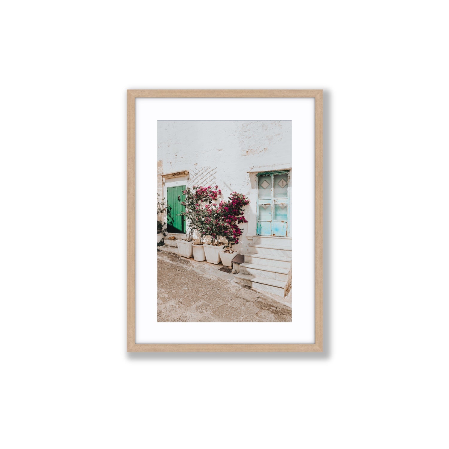 Floral Canvas Puglia Ostuni wall art Medium fine art canvas in natural oak frame