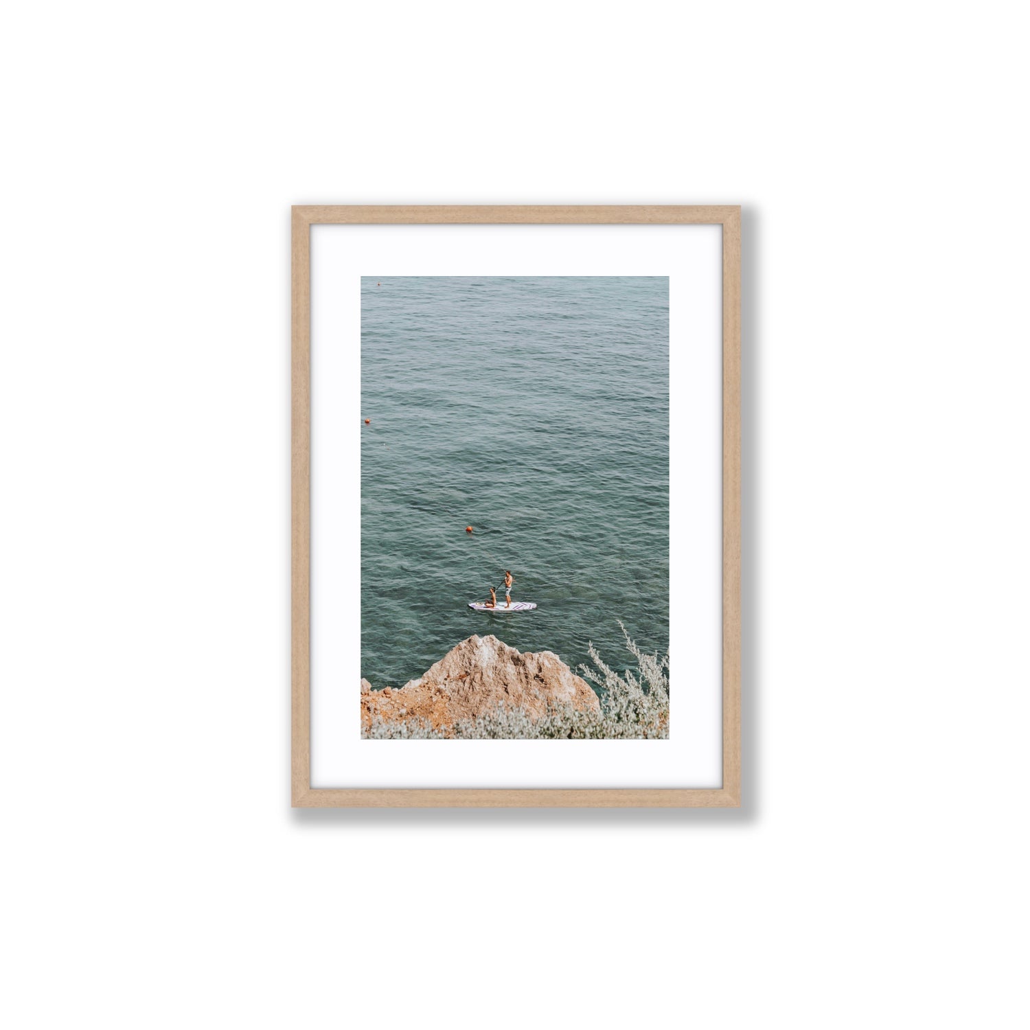 Into The Vibe Without Getting Wet Tuscany coastal wall art Medium fine art print in natural oak frame with matboard
