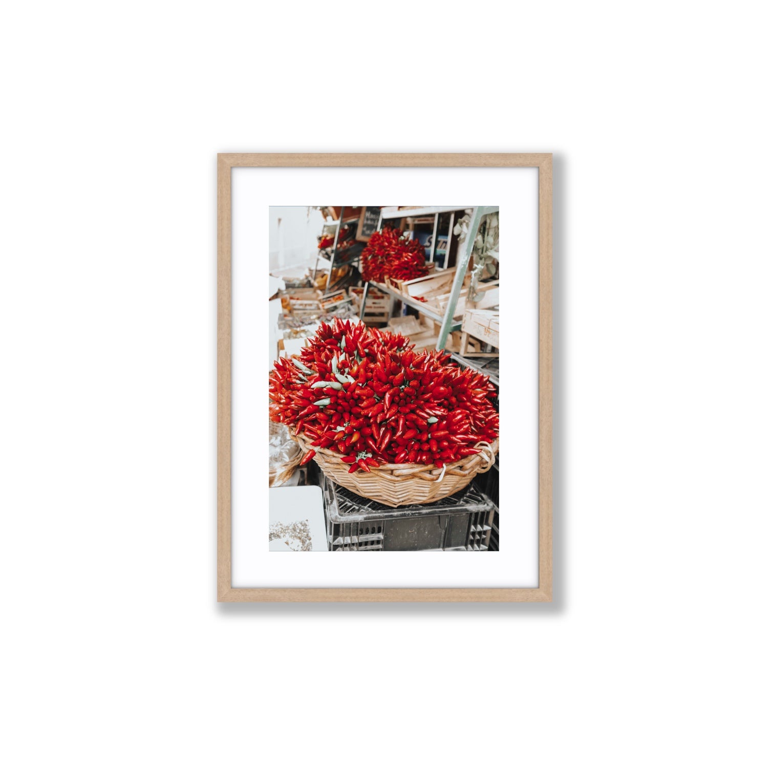 Spicy Bunch Puglia Italian wall art Medium fine art print in natural oak frame with matboard
