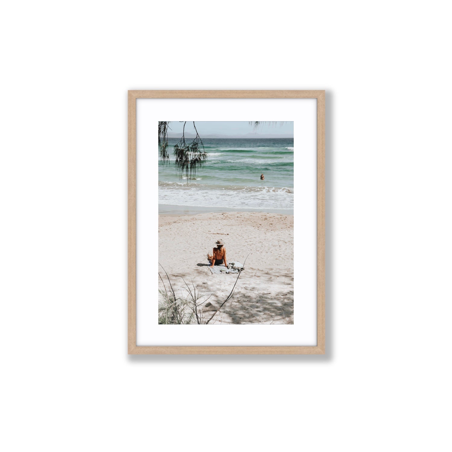 Take It Easy Byron Bay beach coastal decor wall art Medium fine art print in natural oak frame with matboard