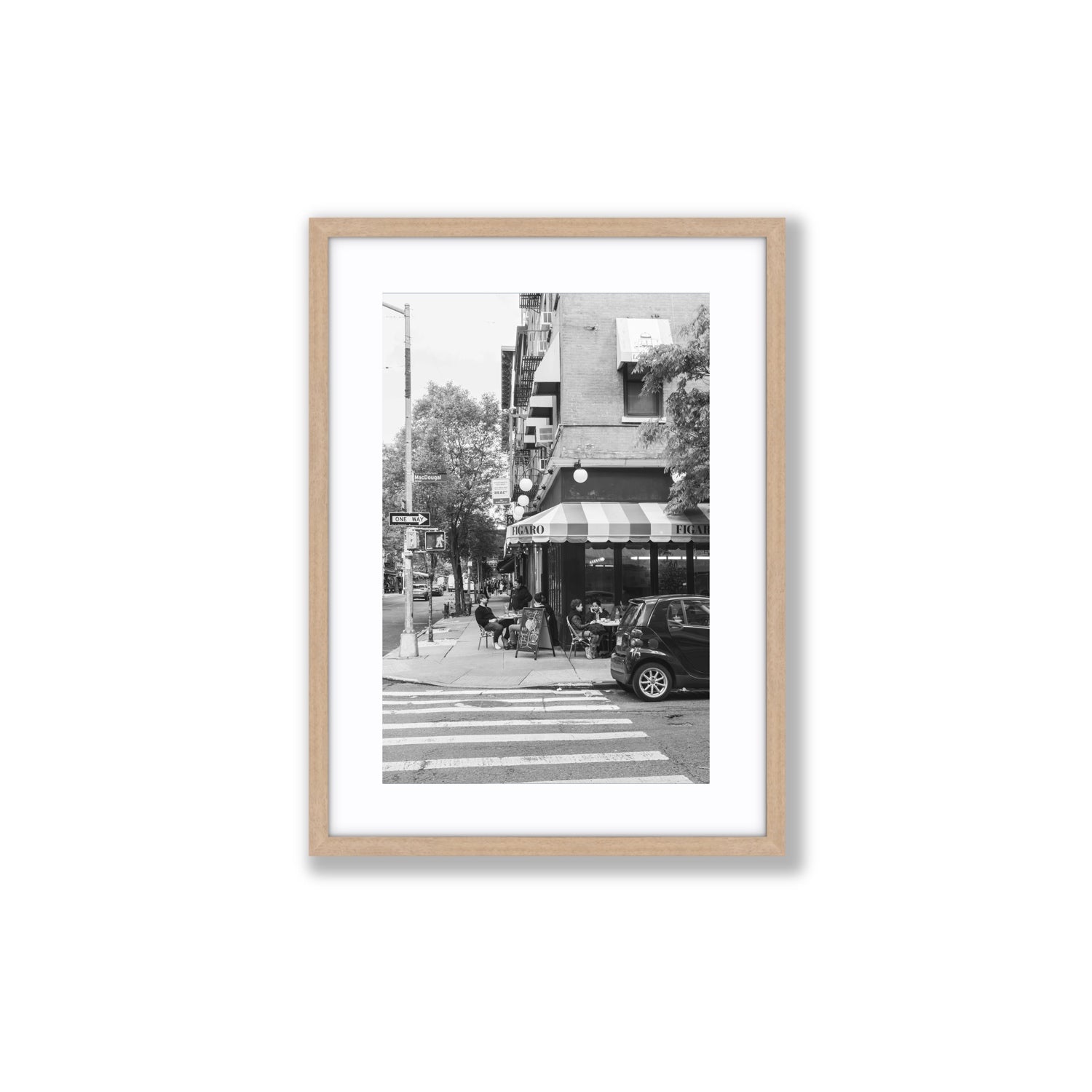 Figaro New York NYC Black & White wall art Medium fine art print in natural oak frame with matboard