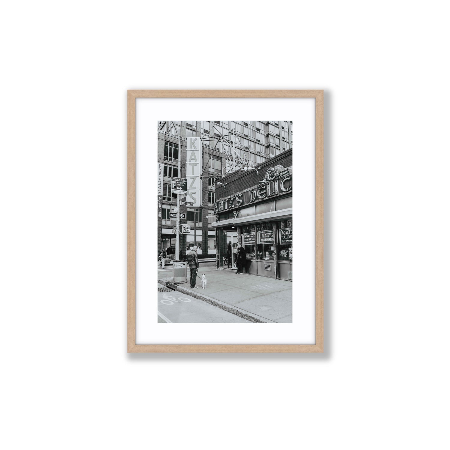 Graphite Gotham New York NYC Black & White wall art Medium fine art print in natural oak frame with matboard