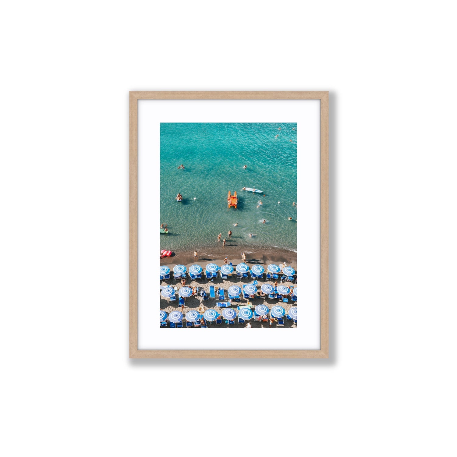 Aquamarine Oasis Sorrento Italian coastal wall art Medium fine art print in natural oak frame with matboard