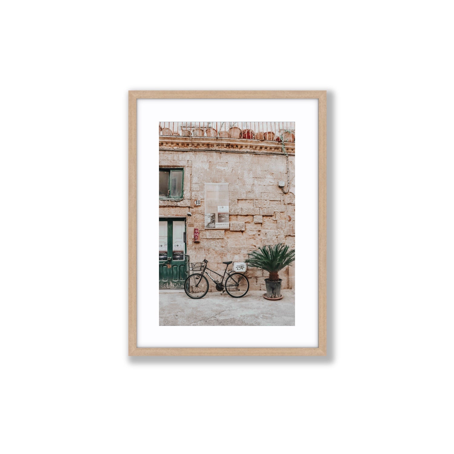 Salento Streets Puglia Lecce Italian wall art Medium fine art print in natural oak frame with matboard