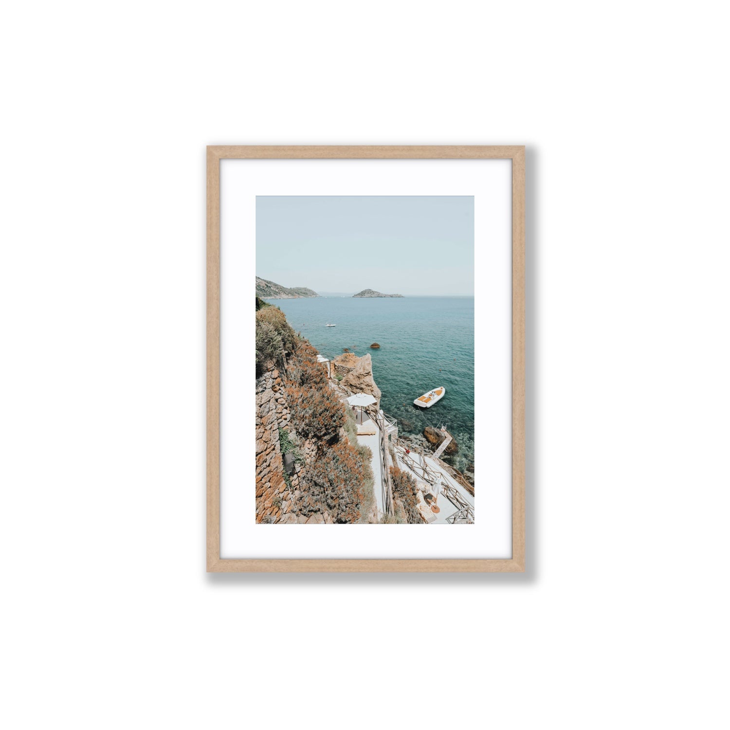 Front Row Seat Tuscany coastal wall art Medium fine art print in natural oak frame with matboard