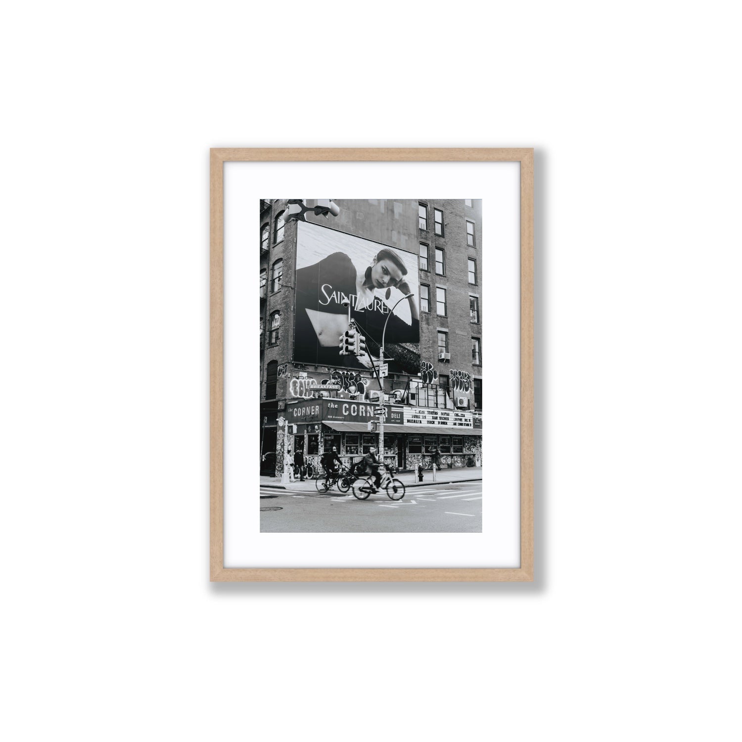 Runway To Rooftops New York NYC Black & White wall art Medium fine art print in natural oak frame with matboard