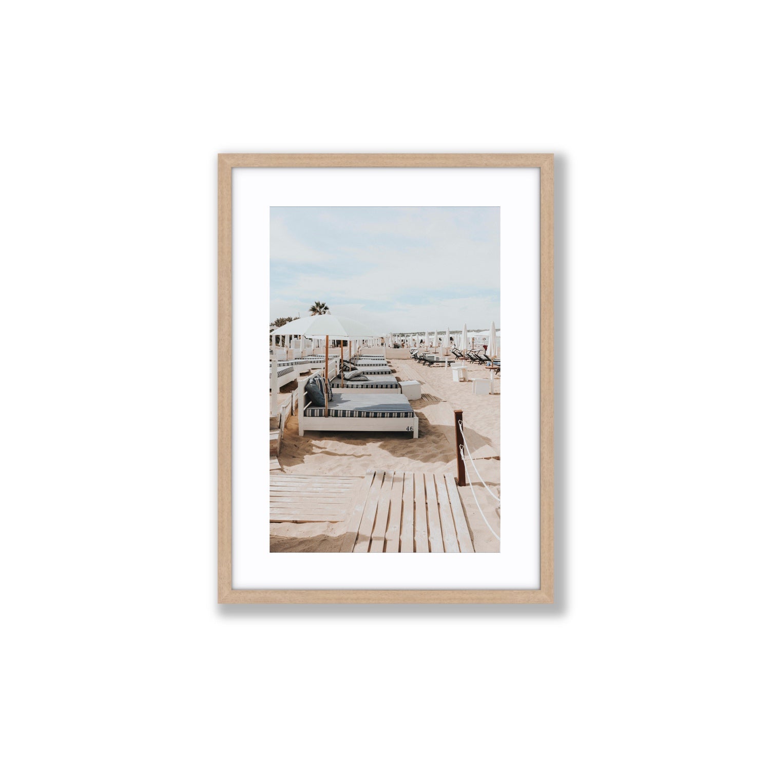 Coastal Repose Puglia beach Mediterranean fine art print Medium fine art print in natural oak frame with matboard