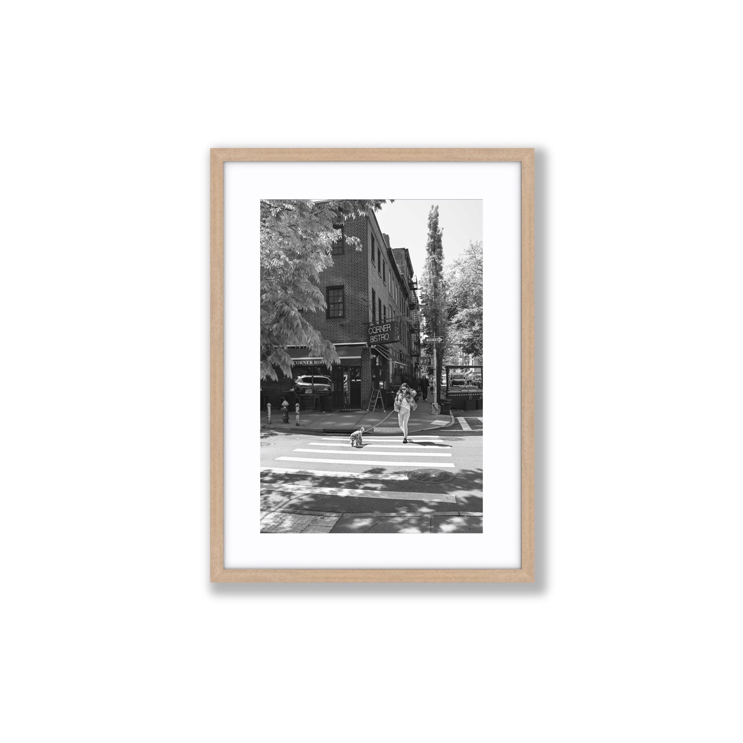 Sunlit Stroll New York NYC Black & White wall art Medium fine art print in natural oak frame with matboard