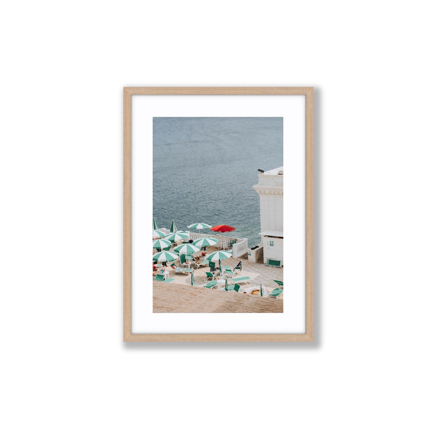 Lido Italiano Puglia beach Italian wall art Medium fine art print in natural oak frame with matboard