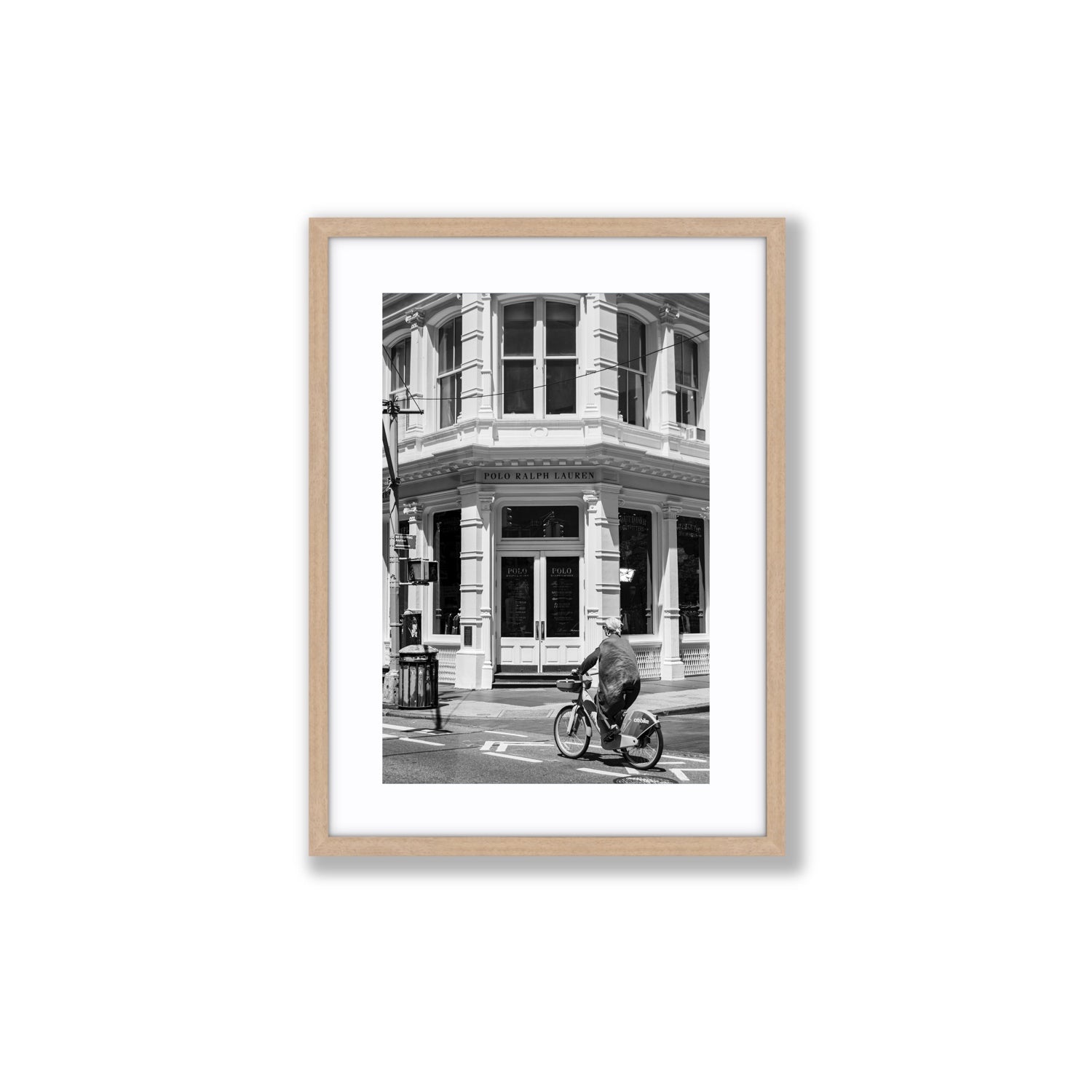 Downtown Rider New York NYC Black & White wall art Medium fine art print in natural oak frame with matboard
