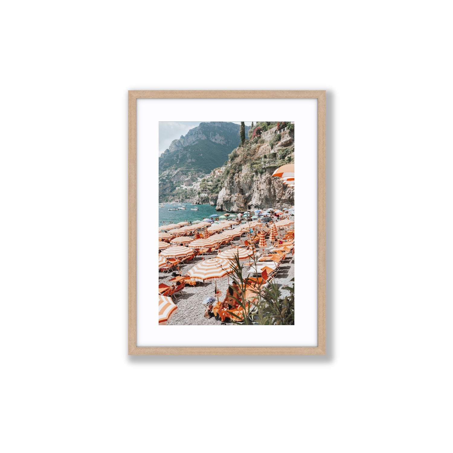 Bagni d'Arienzo Positano decor wall art Medium fine art print in natural oak frame with matboard