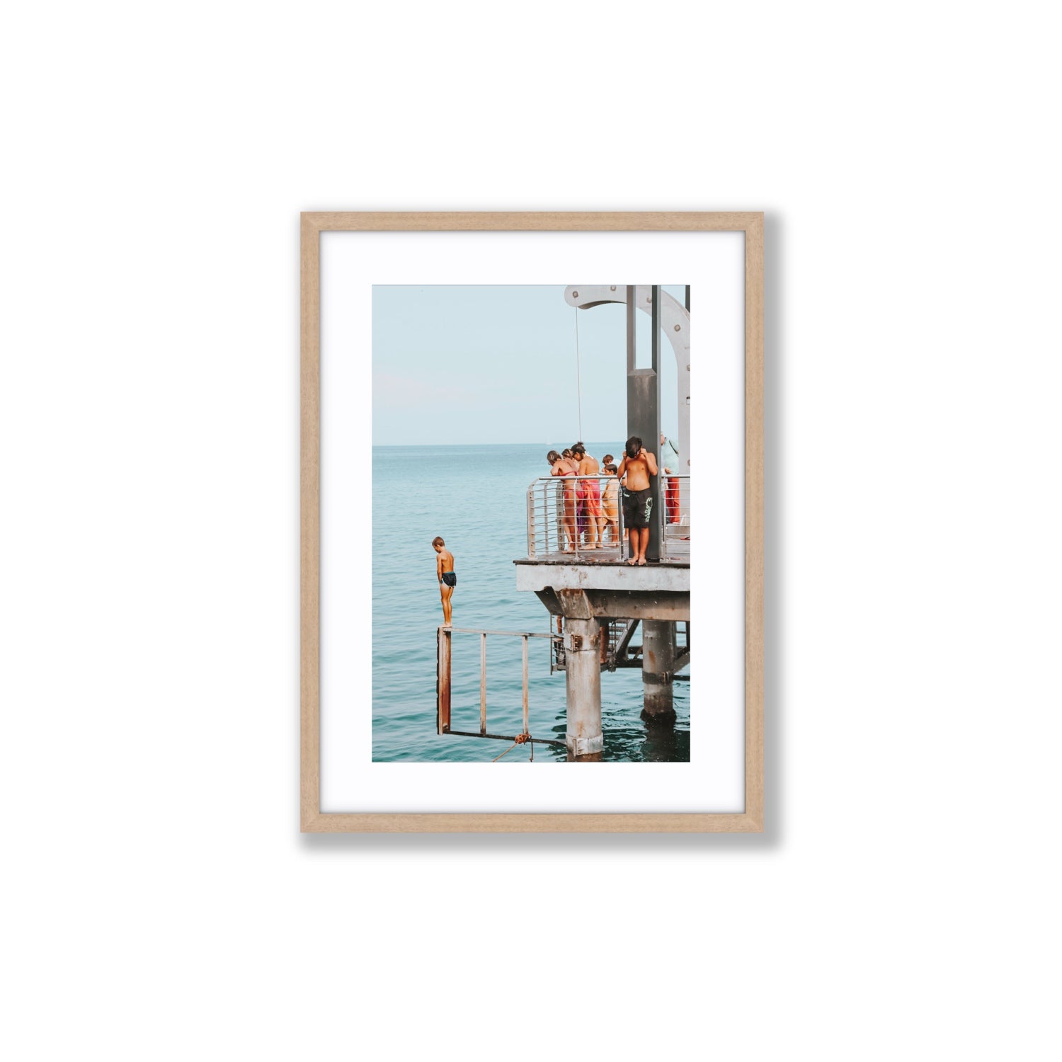 Golden Boy Alassio coastal decor wall art Medium fine art print in natural oak frame with matboard