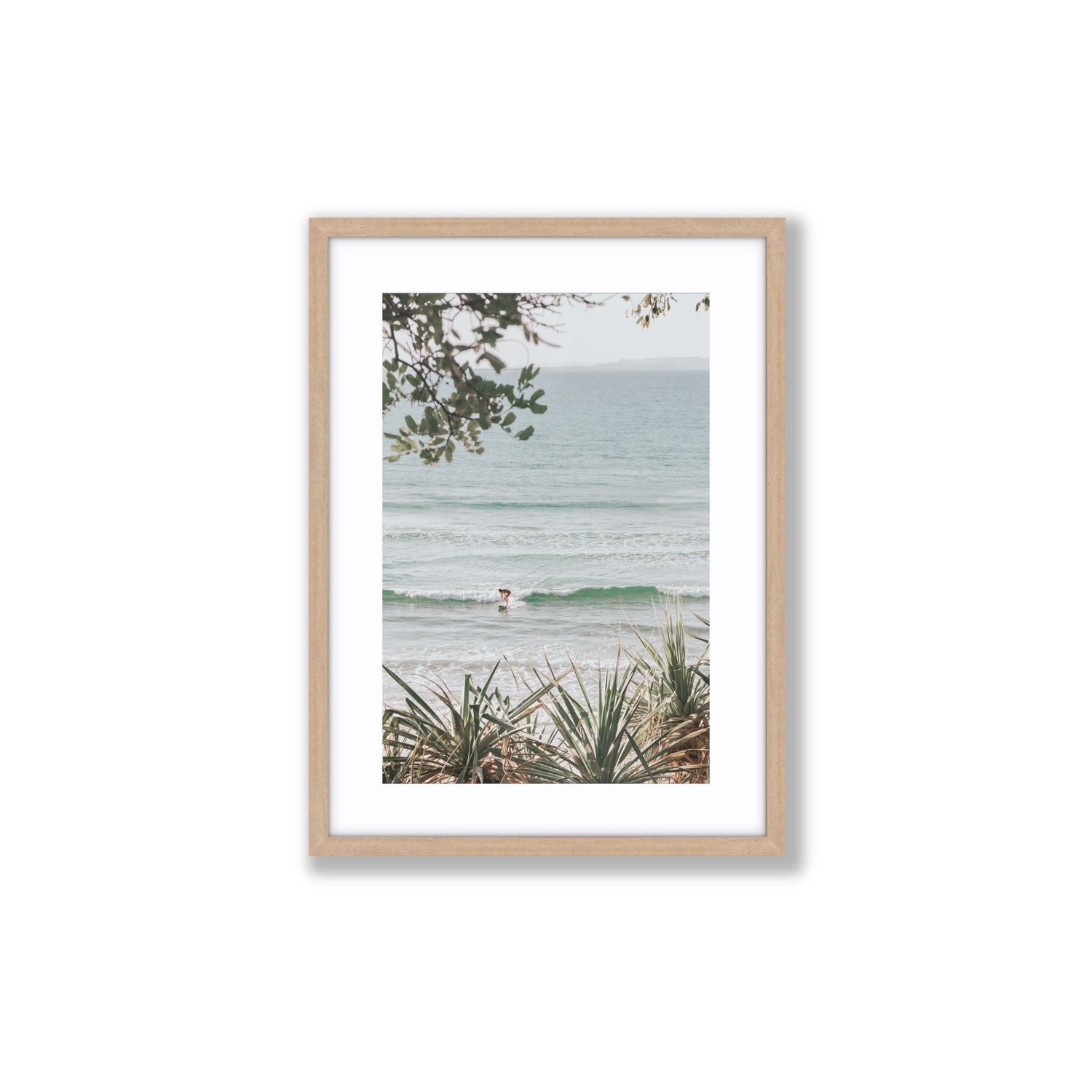 Dream Boat fine art print, Noosa, Australia, coastal scenes artwork, Medium, Natural Oak Frame · Matboard, Fine Art Print