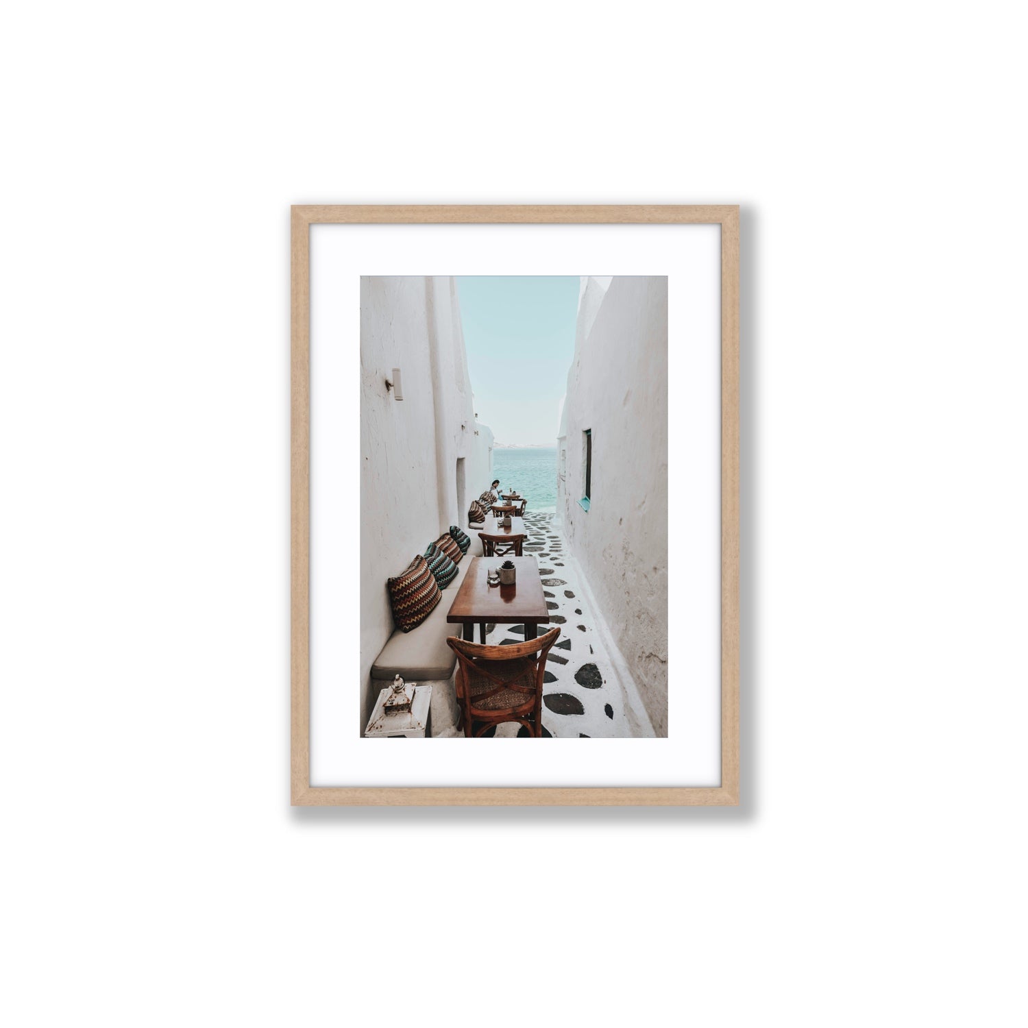 Trip Down Memory Lane fine art print, Mykonos, Greece, Medium, Natural Oak Frame · Matboard, Fine Art Print