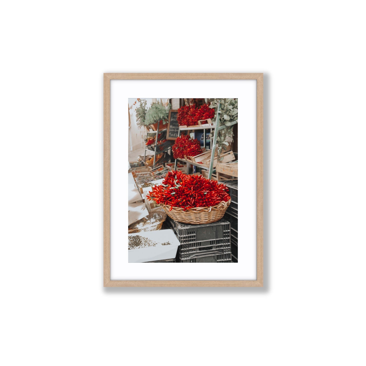 Fiery Cluster Puglia Italian wall art Medium fine art print in natural oak frame with matboard