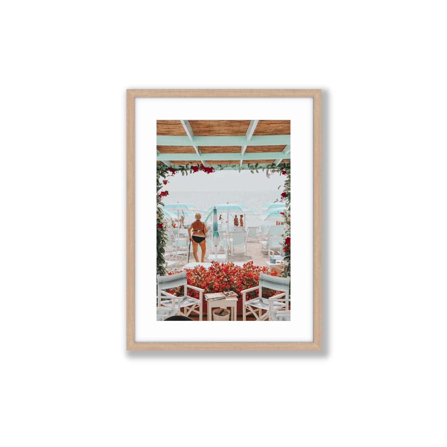 Nonna's Italian Escape Alassio Italian wall art Medium fine art print in natural oak frame with matboard